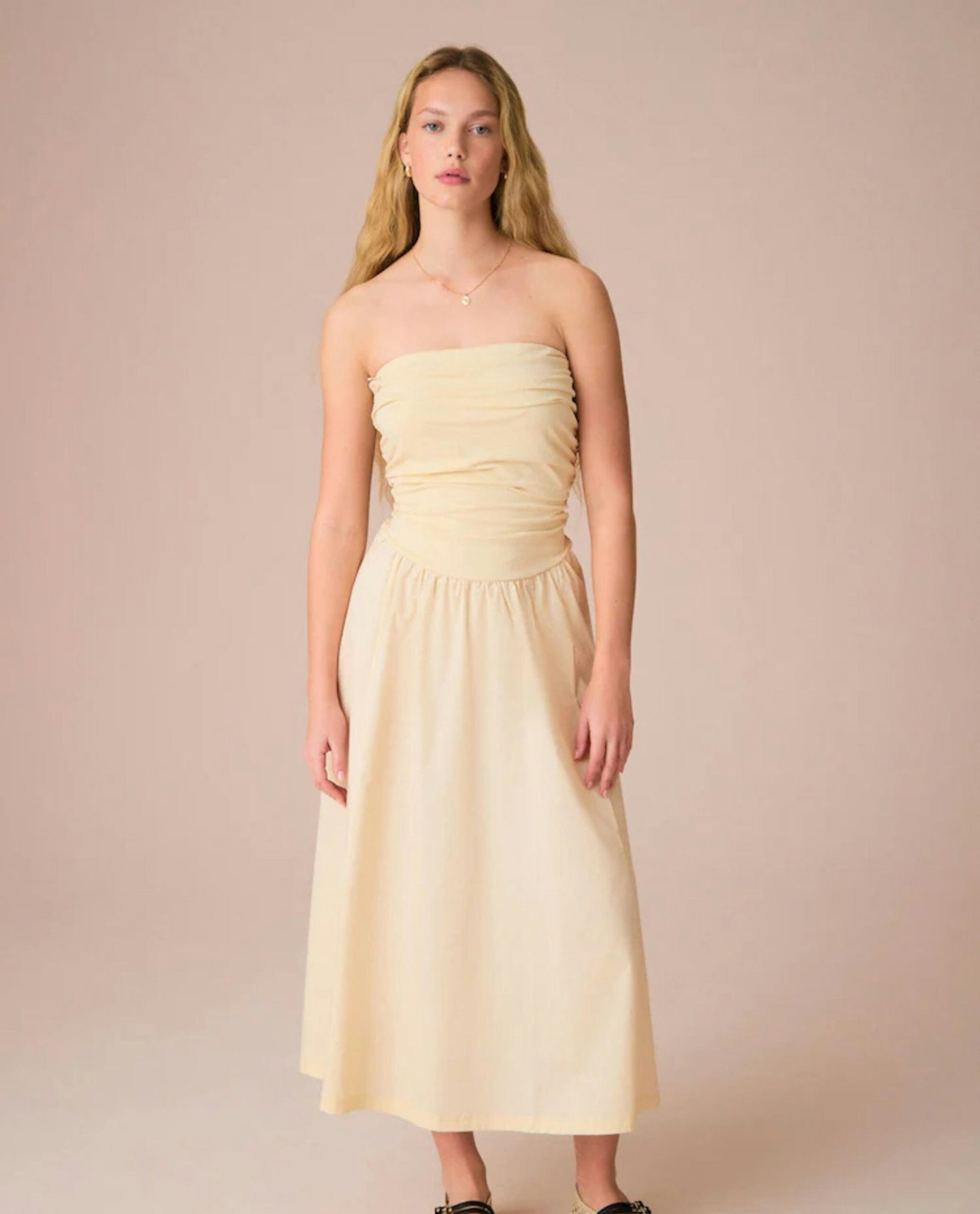 Bandeau Jersey Woven Mix Midi Dress