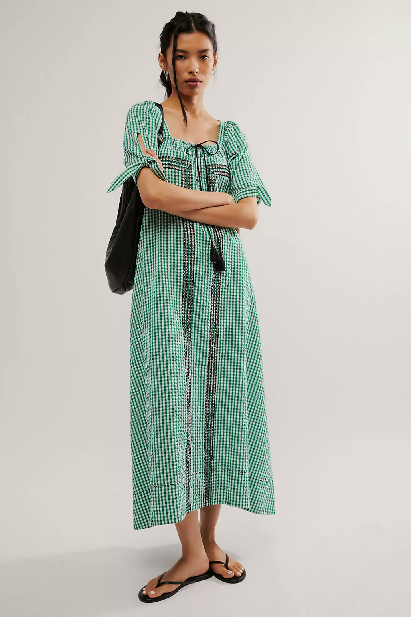 free people green gingham dress 