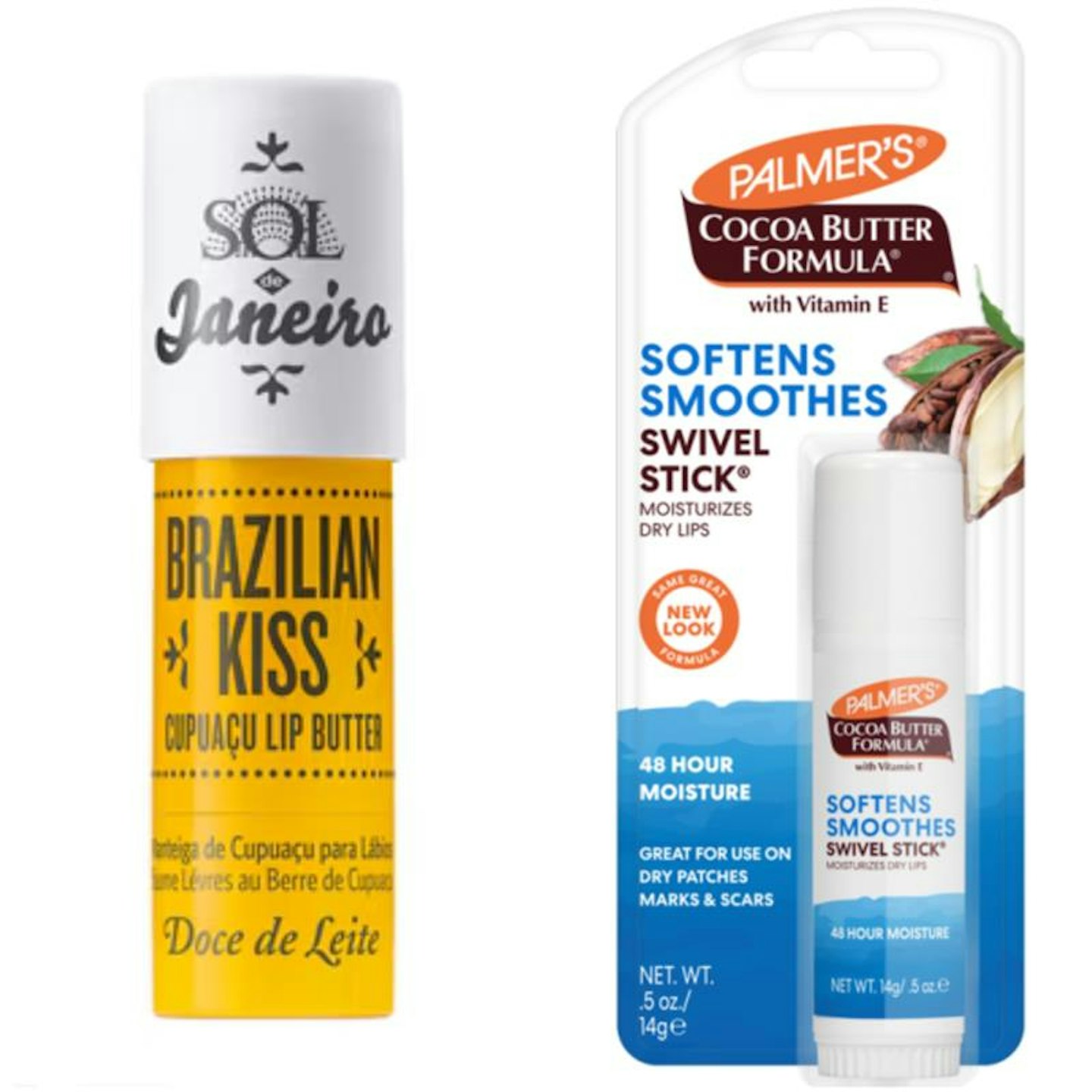 Sol de Janeiro Brazilian Kiss Cupuaçu Lip Butter vs Palmer's Cocoa Butter Formula Swivel Stick