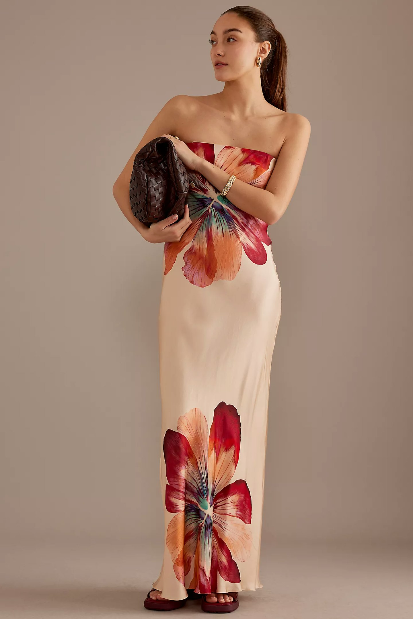 The Fleur Strapless Satin Maxi Slip Dress