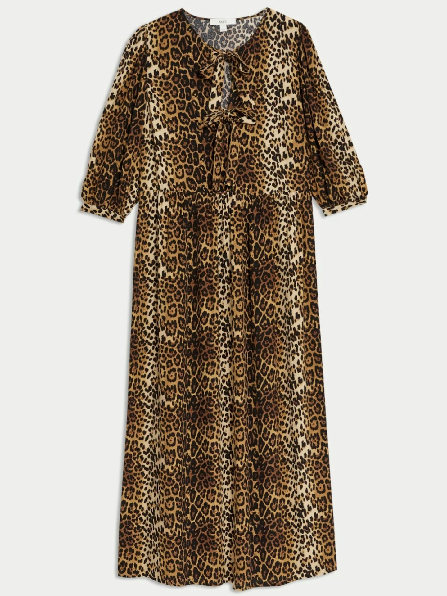 Animal Print Tie Neck Midaxi Waisted Dress