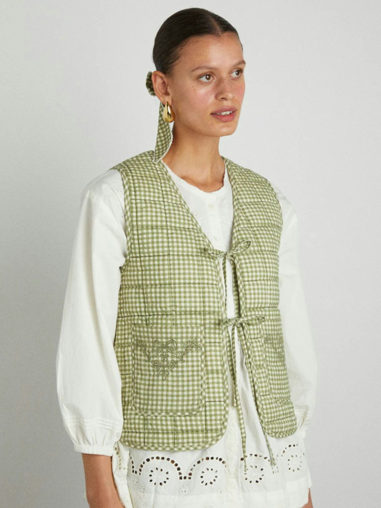 Arte Reversible Tie Gilet - Green Gingham