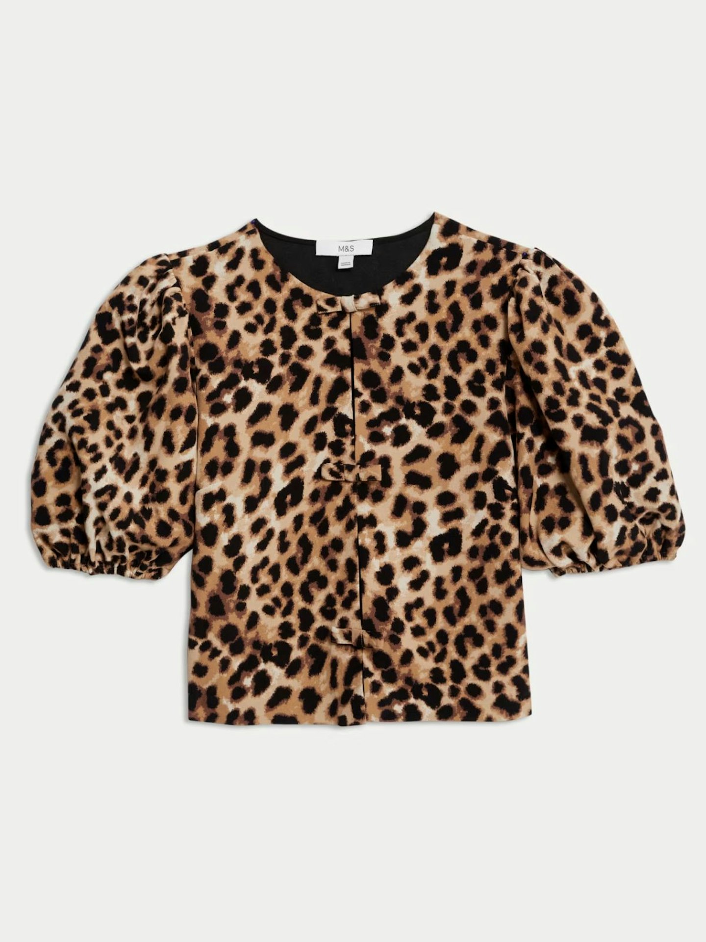 Animal Print Bow Puff Sleeve Blouse