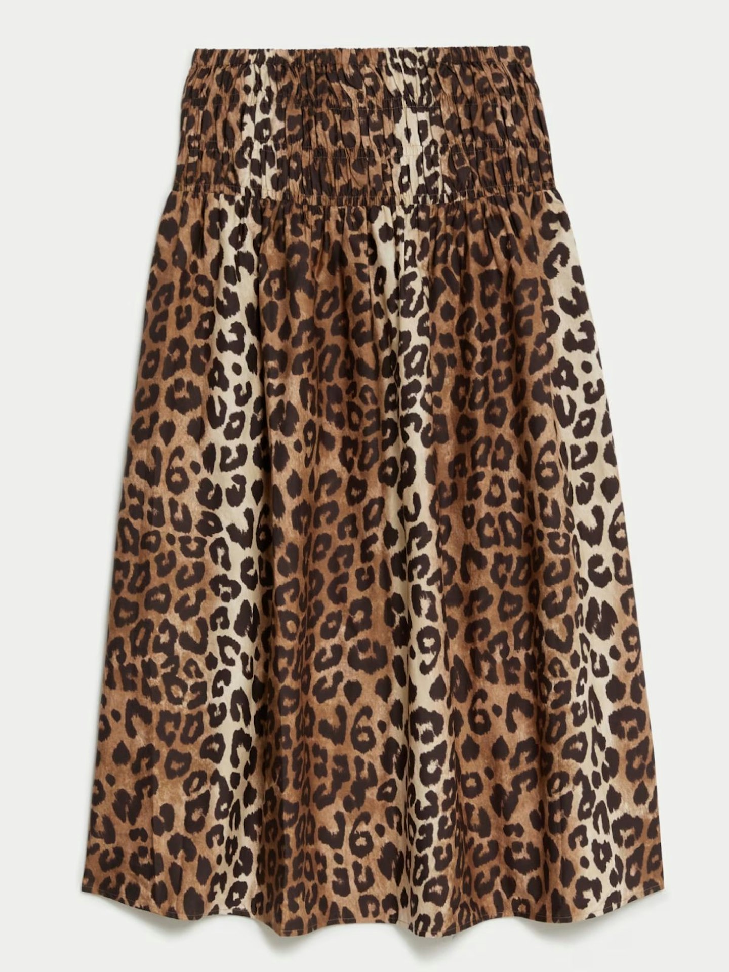 Printed Shirred Midi A-Line Skirt