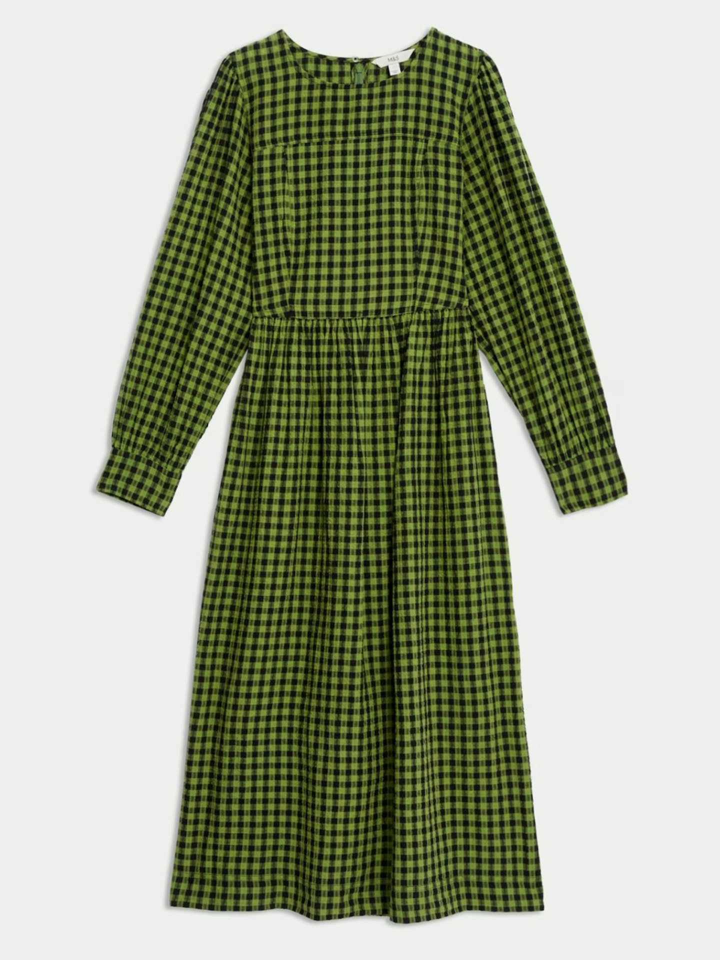 Pure Cotton Checked Midi Waisted Dress