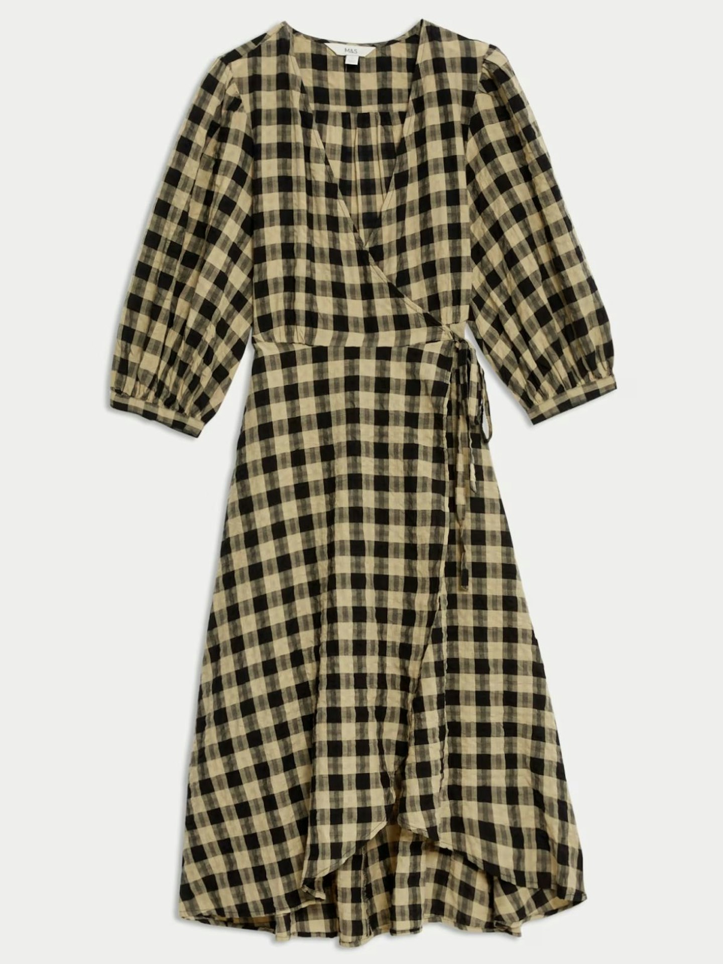 Pure Cotton Checked V-Neck Midi Wrap Dress