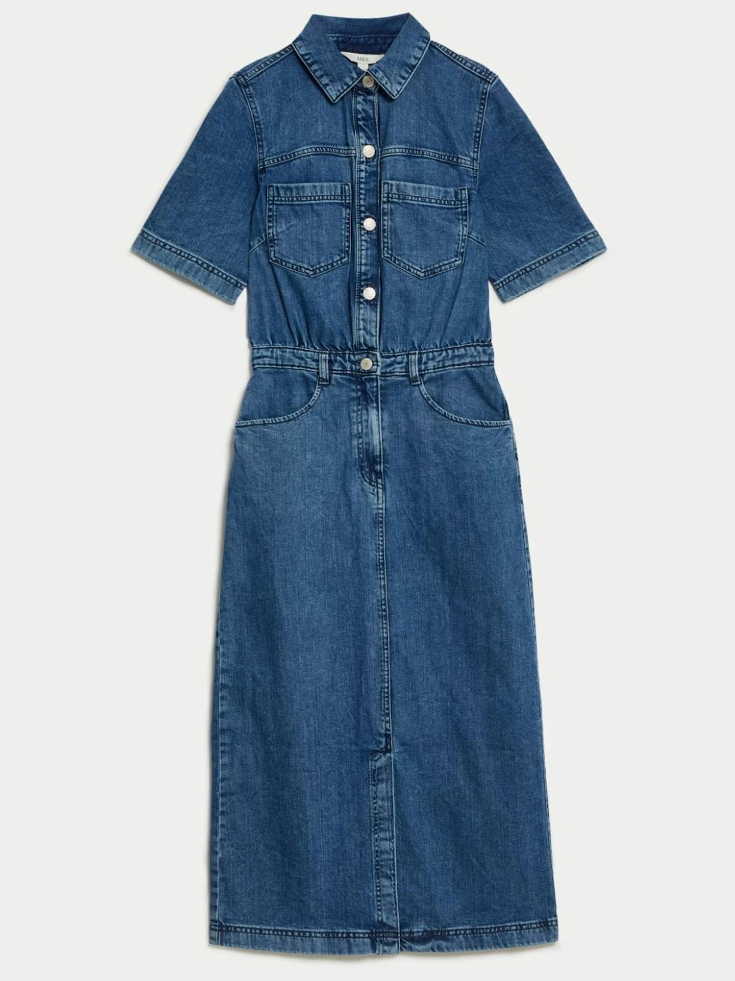 Pure Cotton Denim Midi Utility Dress