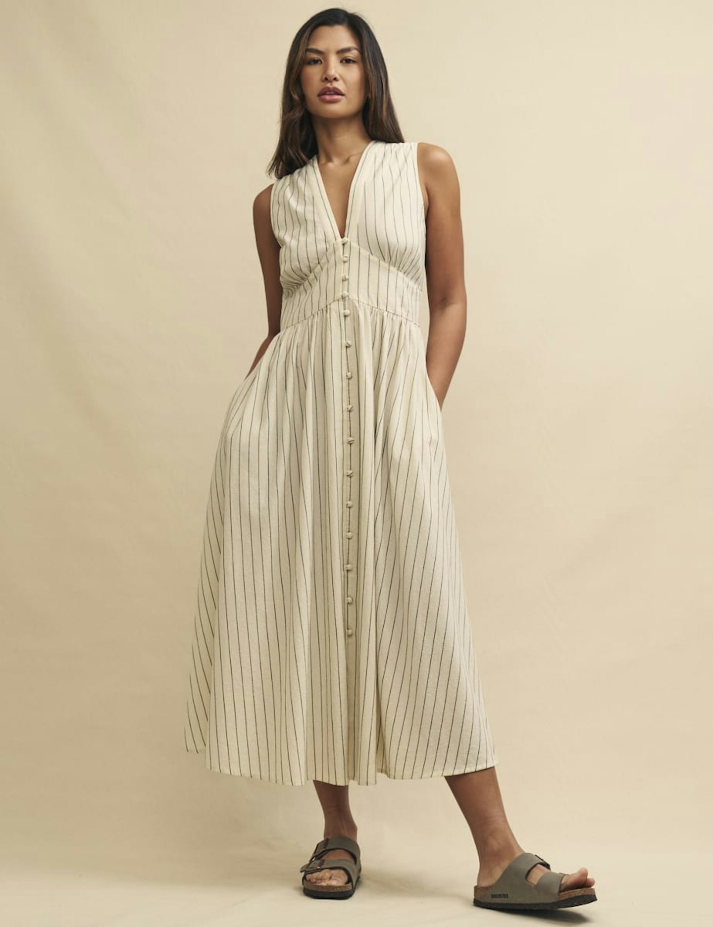 Nobody's Child Fearne Cotton Cream Stripe Sleeveless Starlight Midi Dress