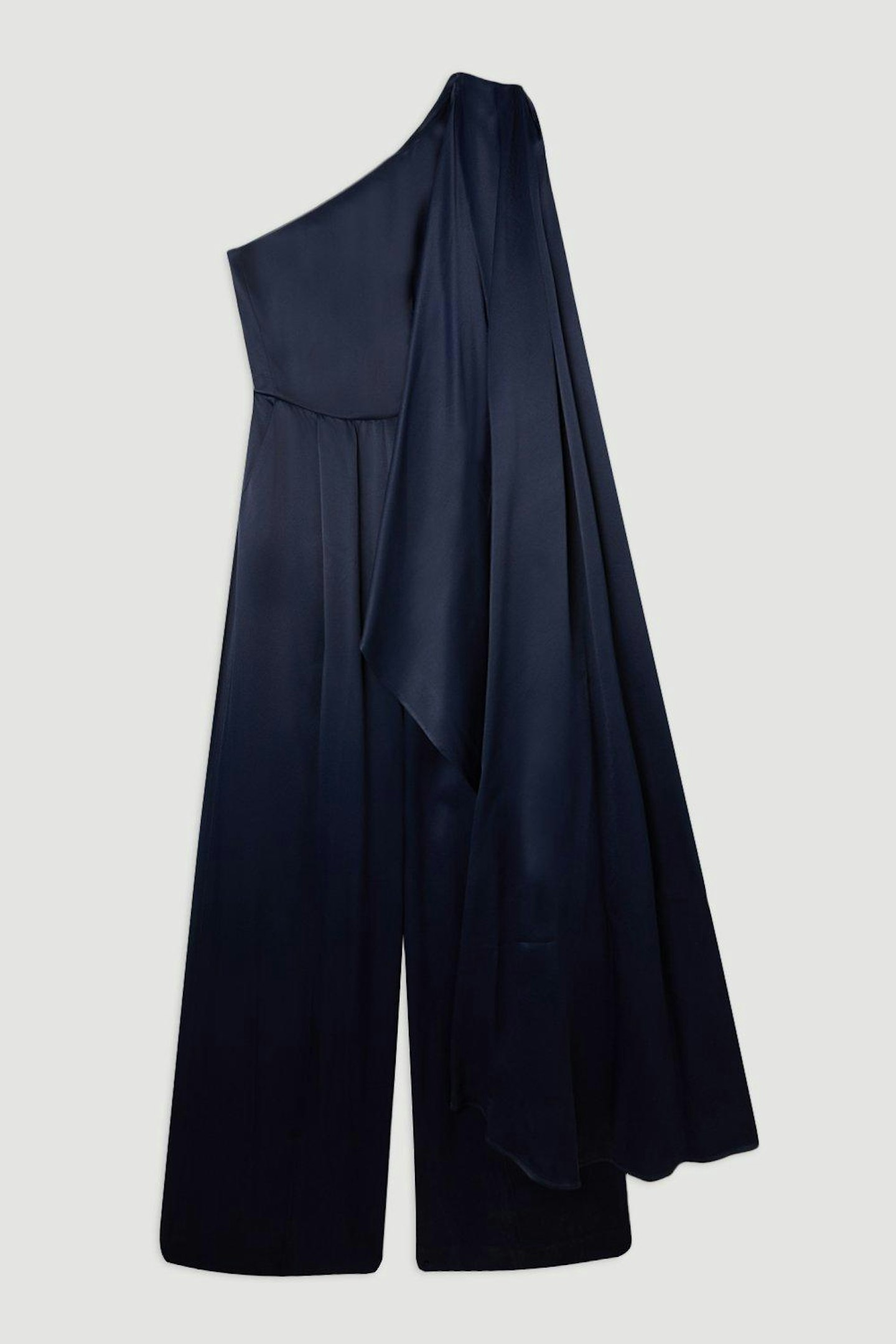 Karen Millen, Satin Back Crepe Drape One-Shoulder Wide-Leg Jumpsuit