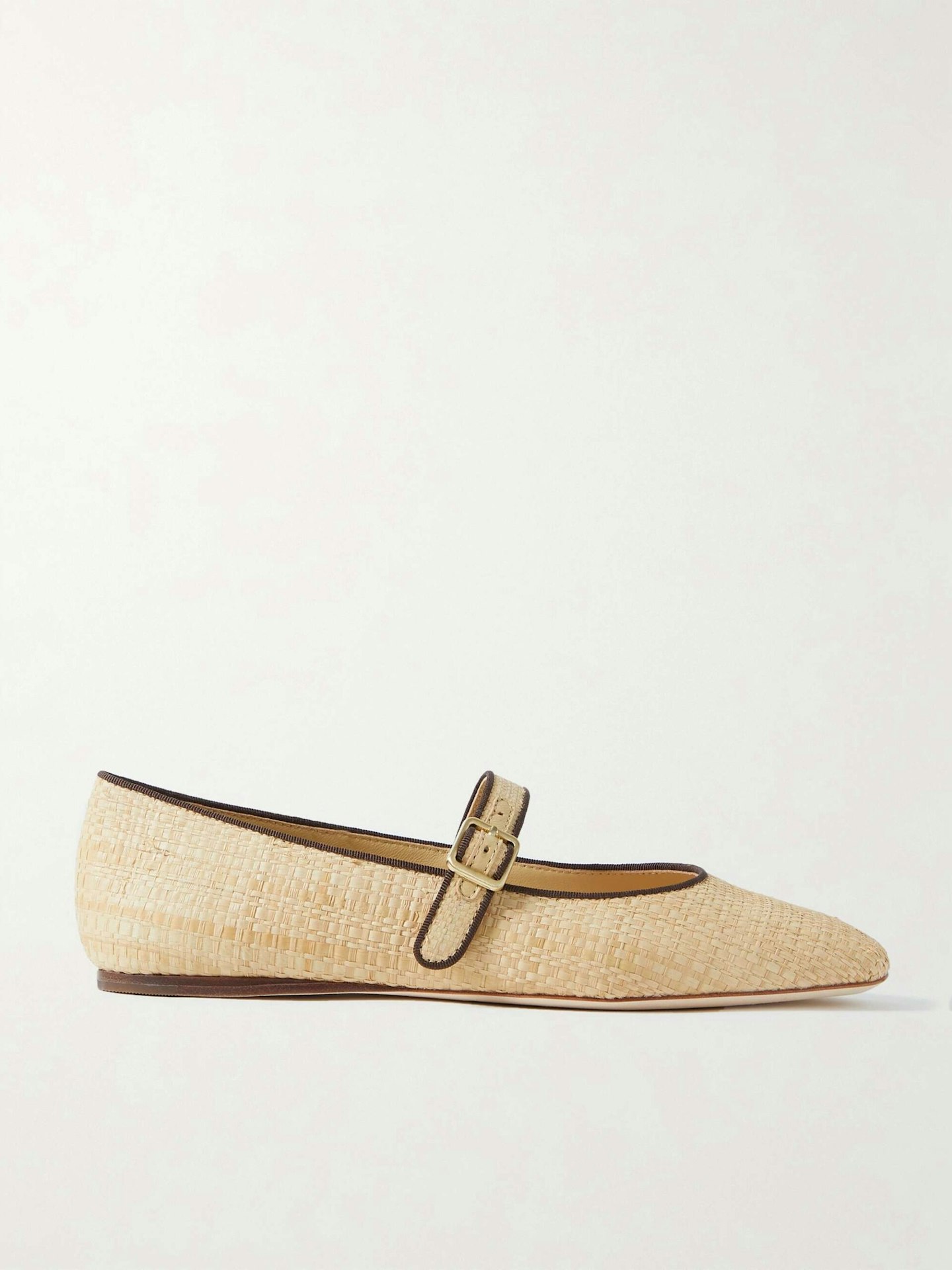 Loeffler Randall Ginger Grosgrain-Trimmed Raffia Mary Jane Ballet Flats