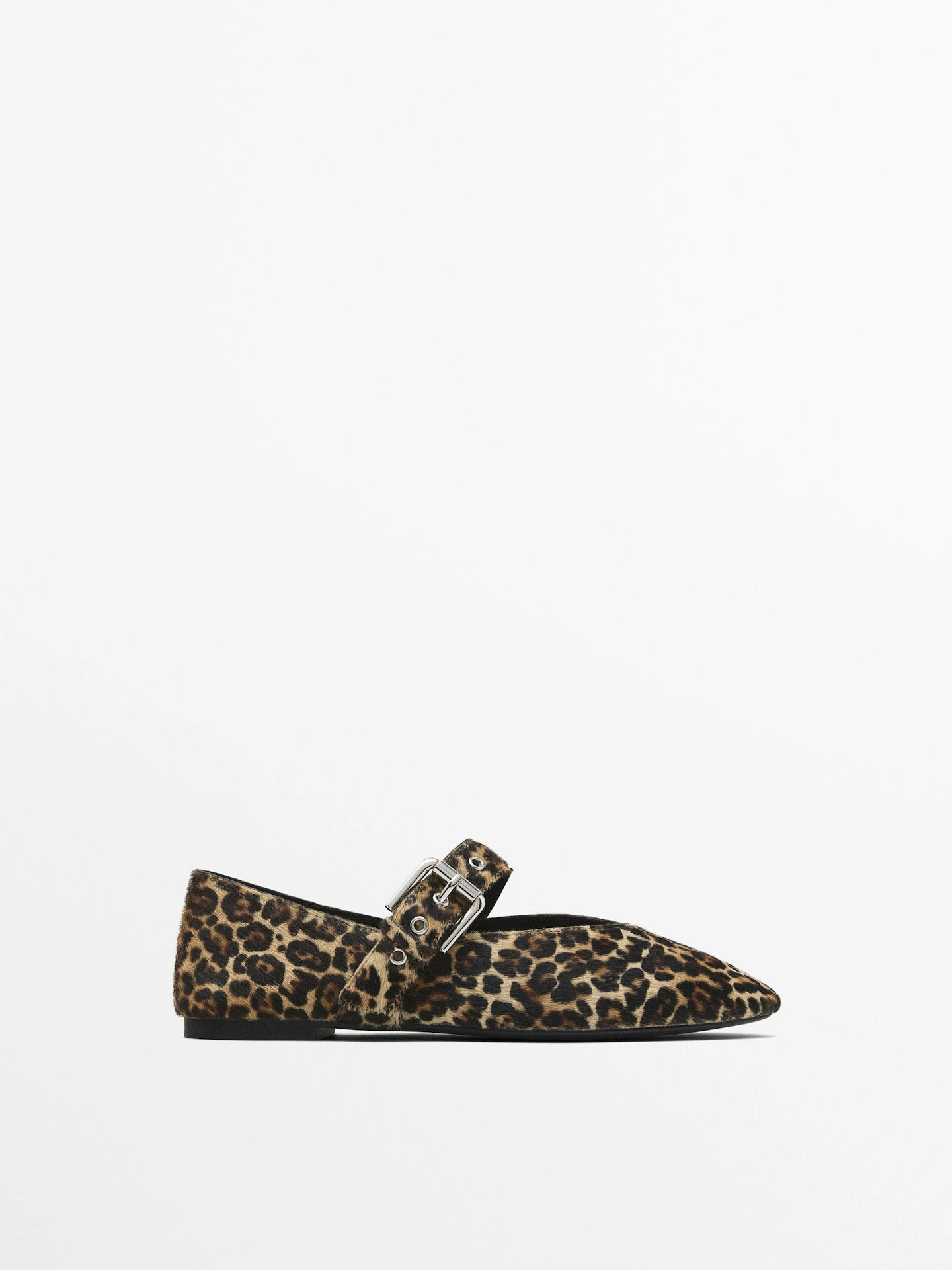 Massimo Dutti Animal-Print Ballet Flats With Buckle