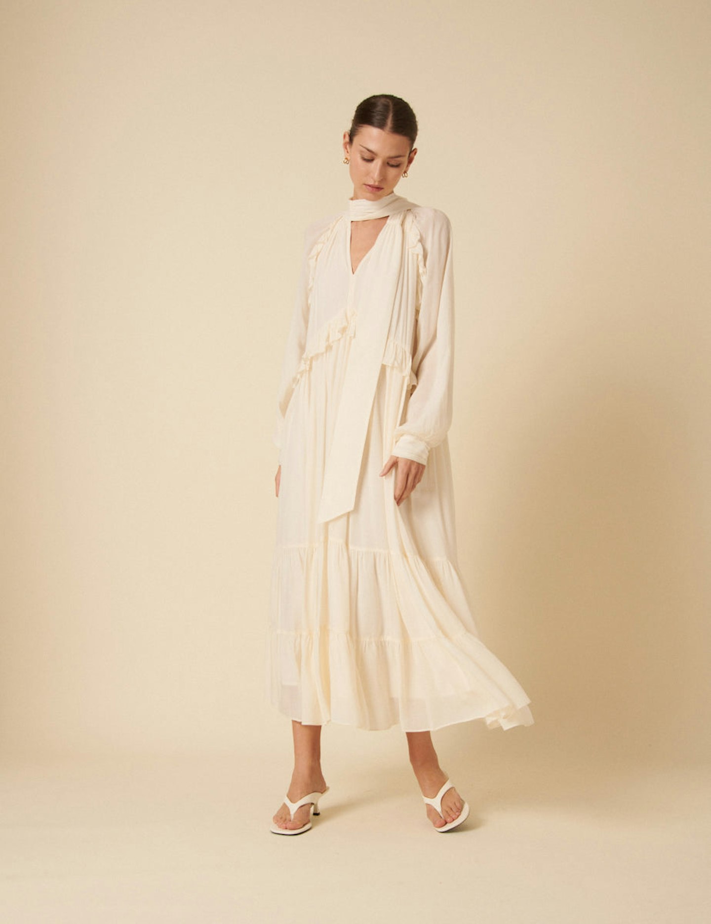 Nobody's Child, White Ruffle Bohana Midi Dress