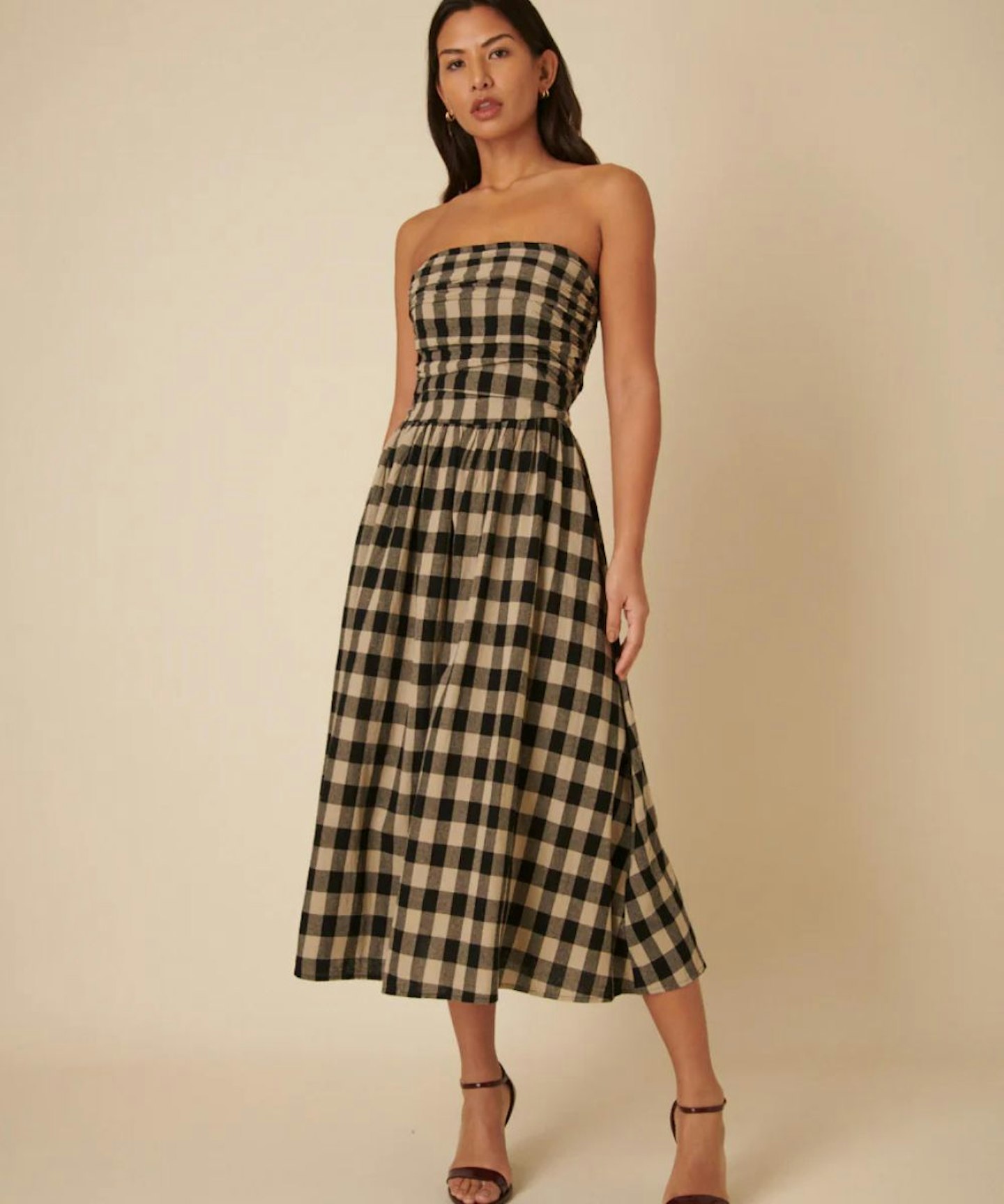 Nobody's Child Stone Check Bandeau Felicity Midi Dress