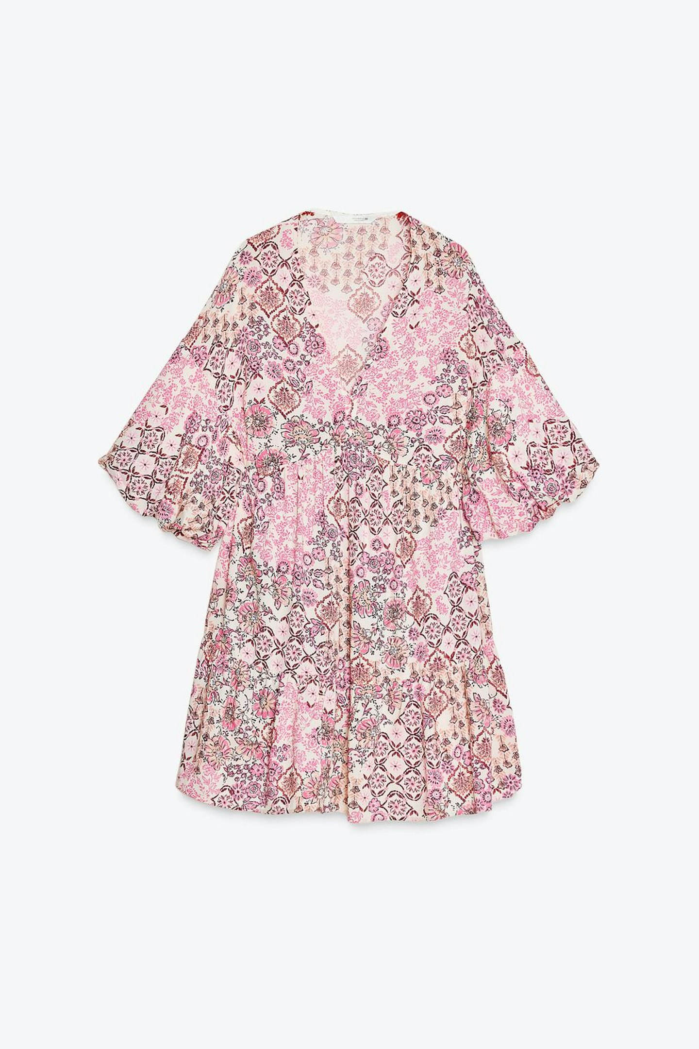 Zara, Printed Dress With Puff Sleeves