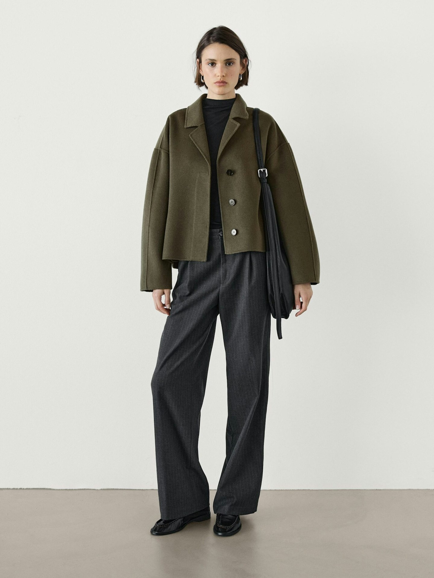 Massimo Dutti, Short Wool Blend Coat With Fastening Detai 