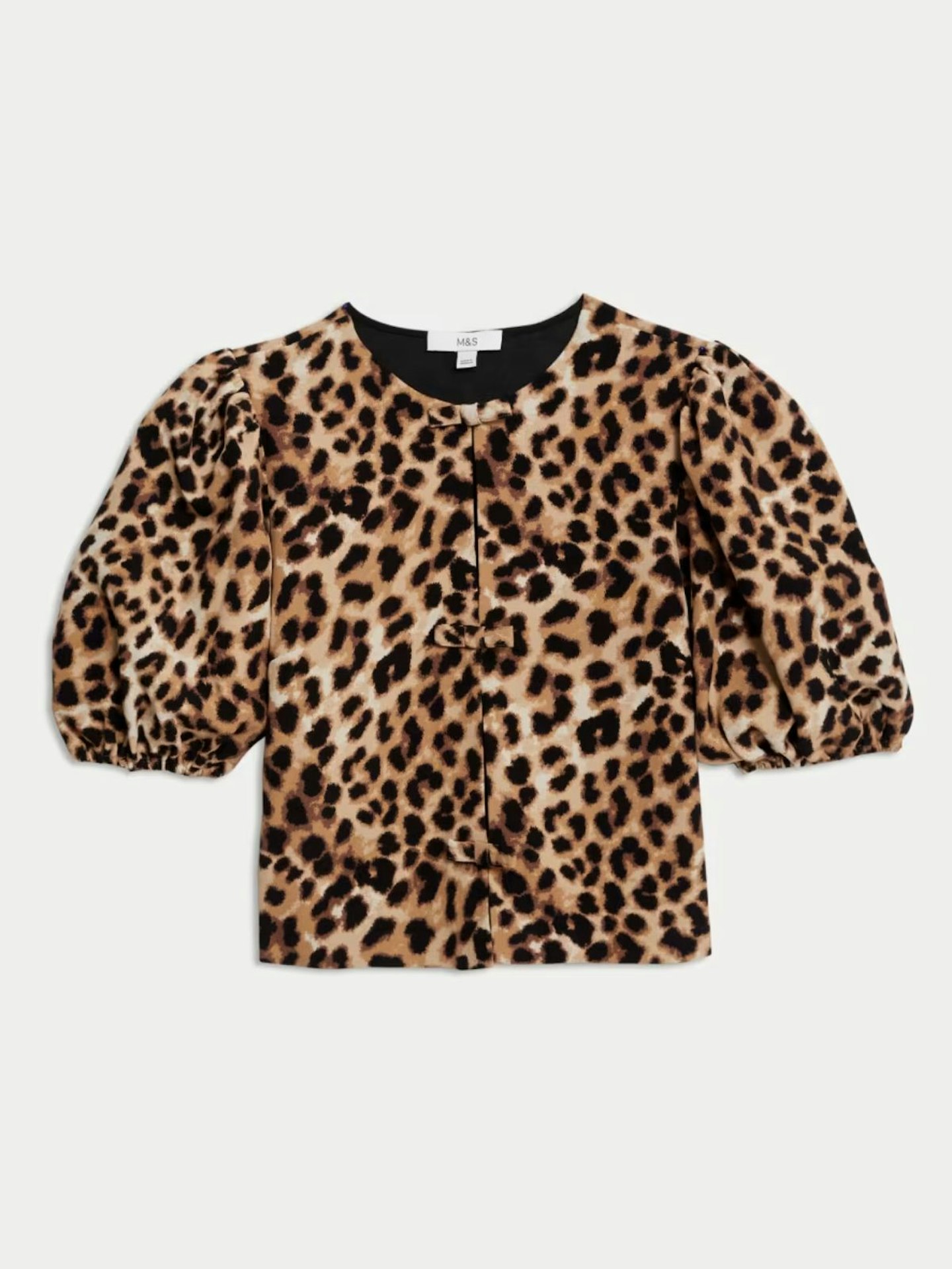 Animal Print Bow Puff Sleeve Blouse