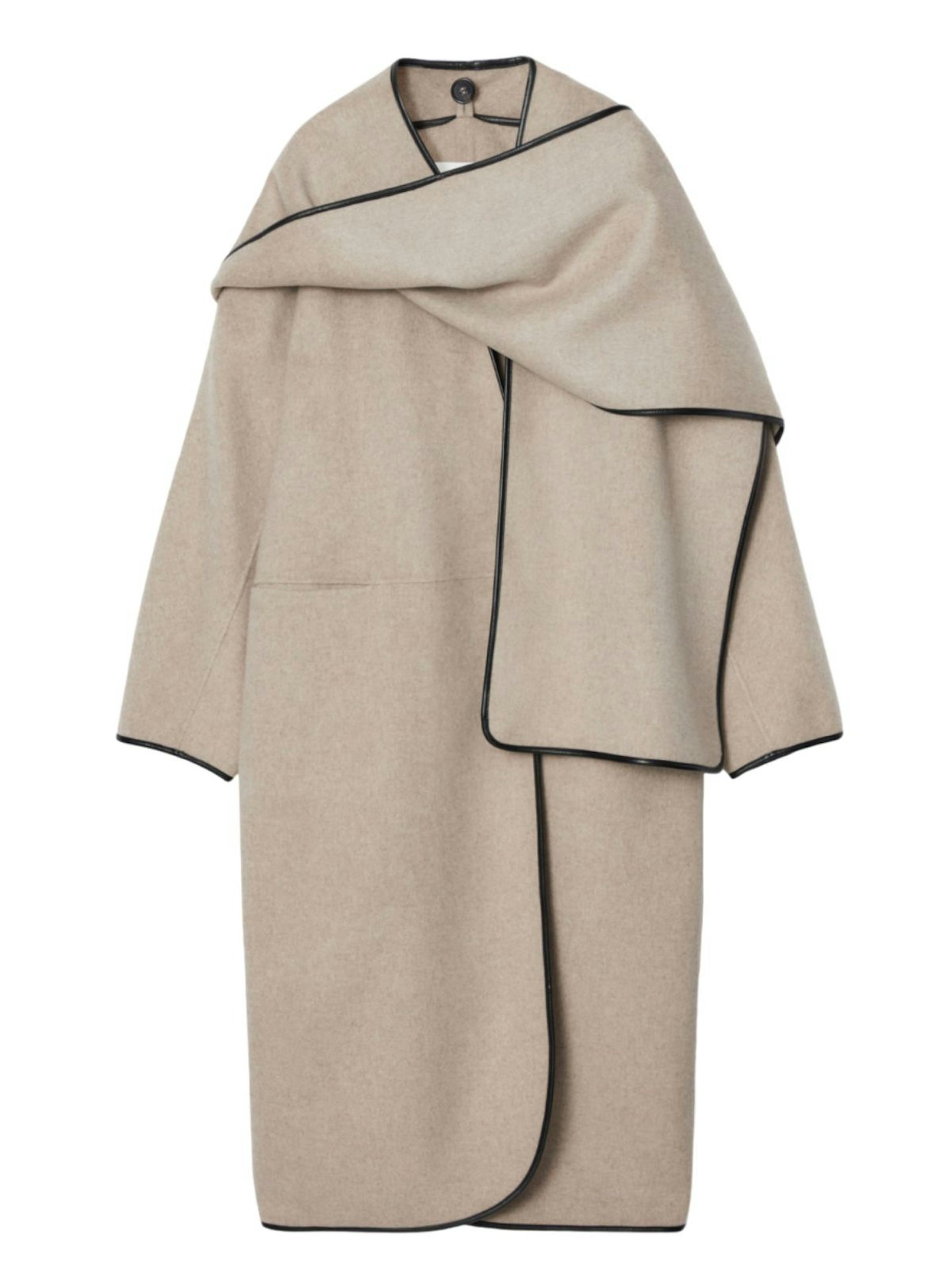 COS, Leather-Trimmed Wool Scarf Coat