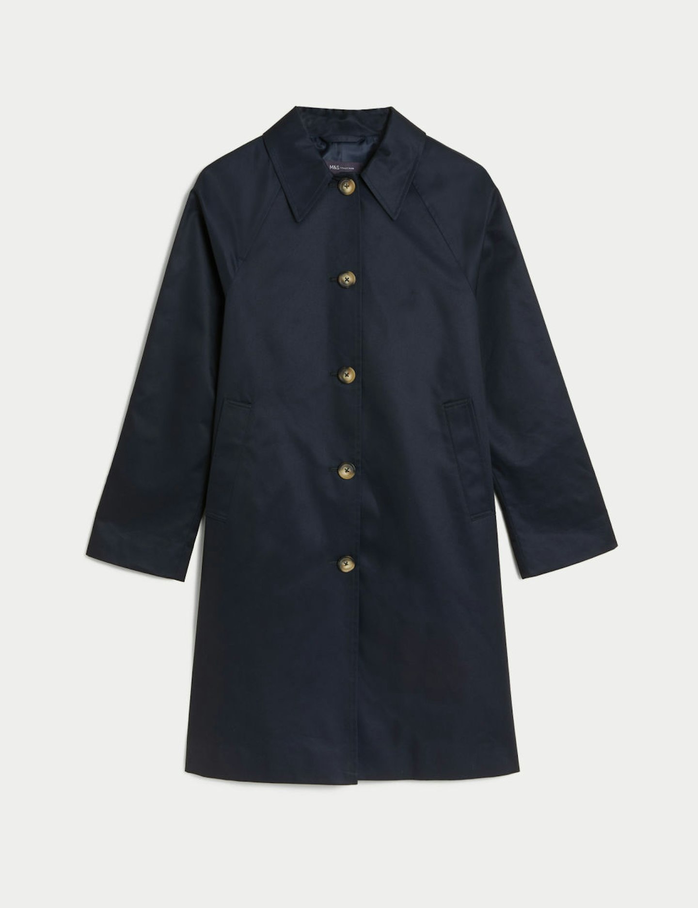 M&S, Cotton Rich Car Coat In Navy