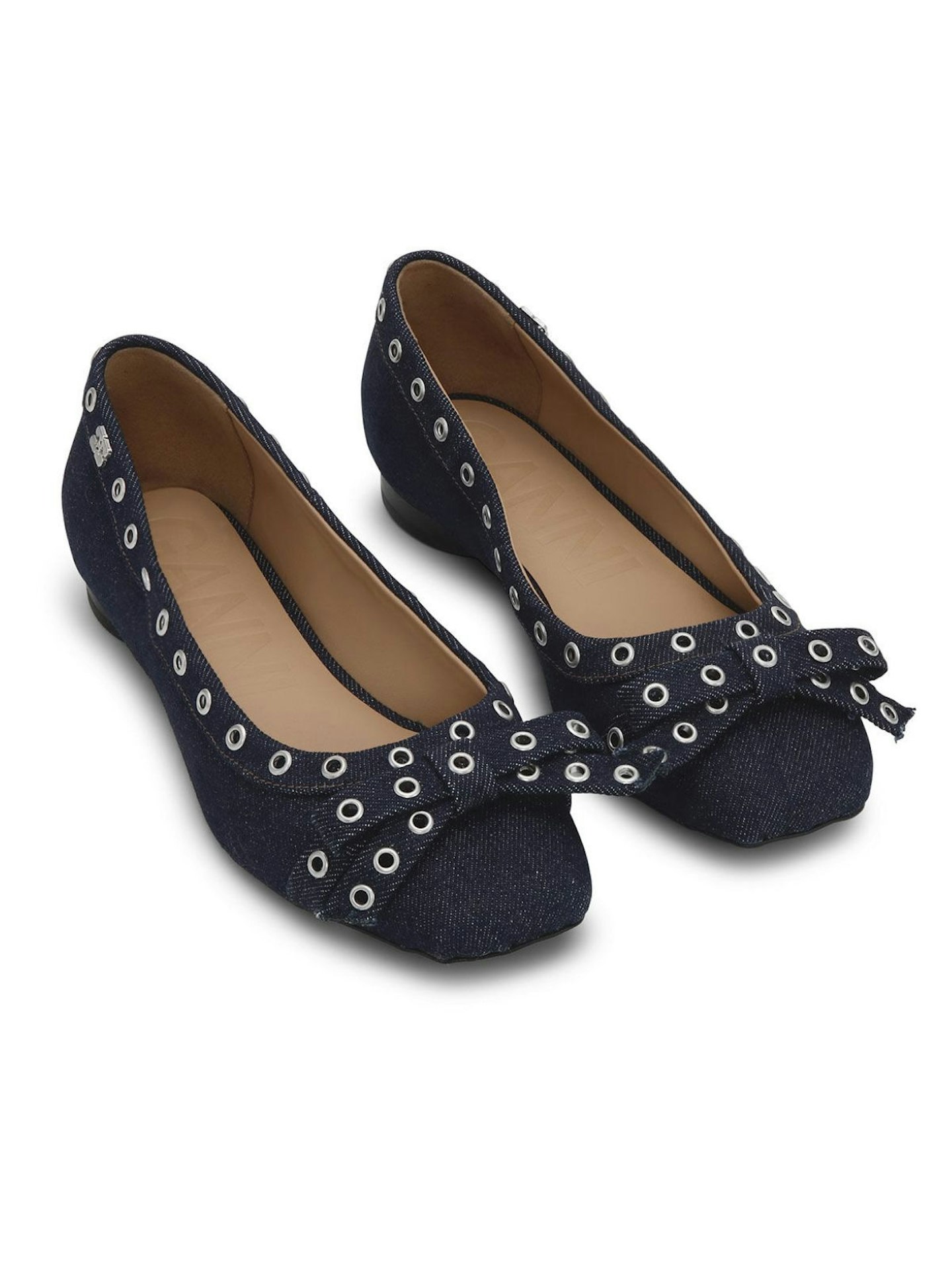 Denim Eyelet Bow Ballerinas