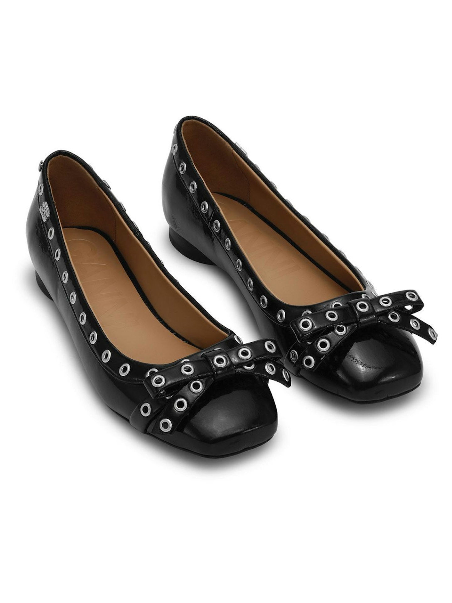 Black Eyelet Bow Ballerinas