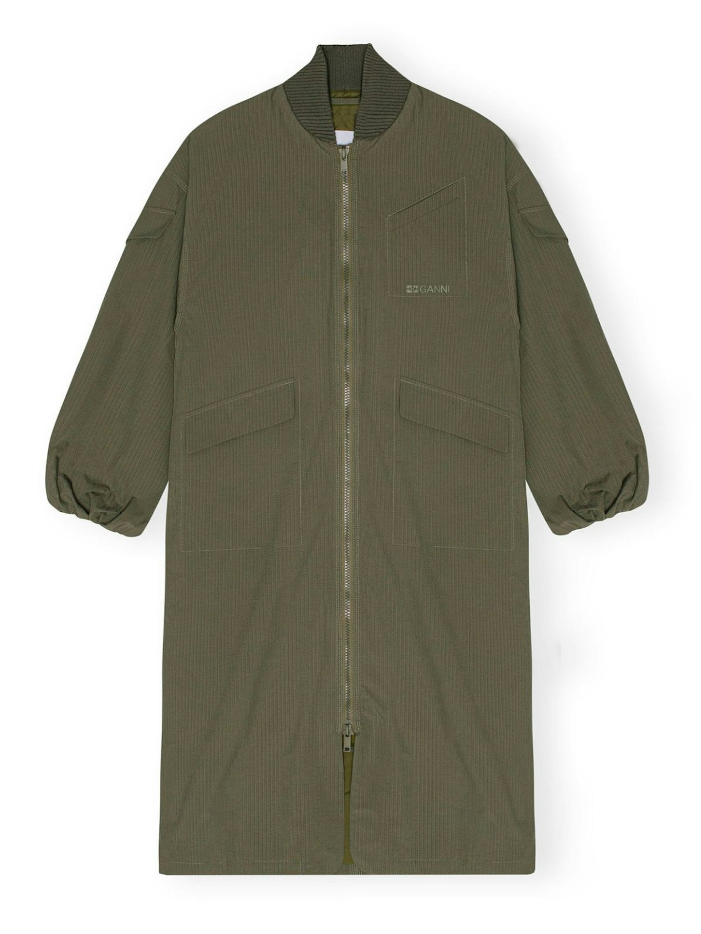 GANNI Green Tech Seersucker Oversized Shell Coat