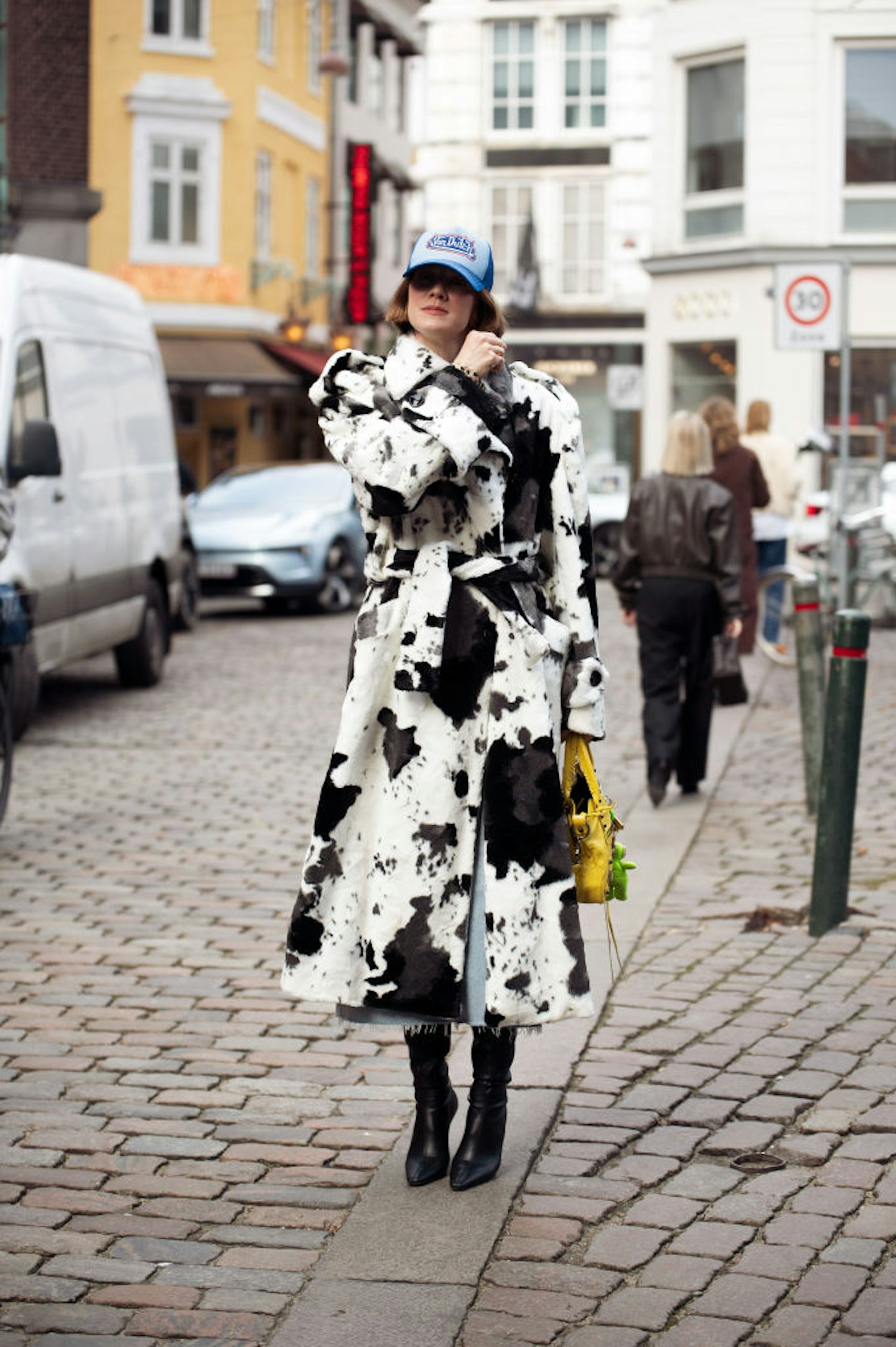 Marianne Theodorsen wears cow print coat