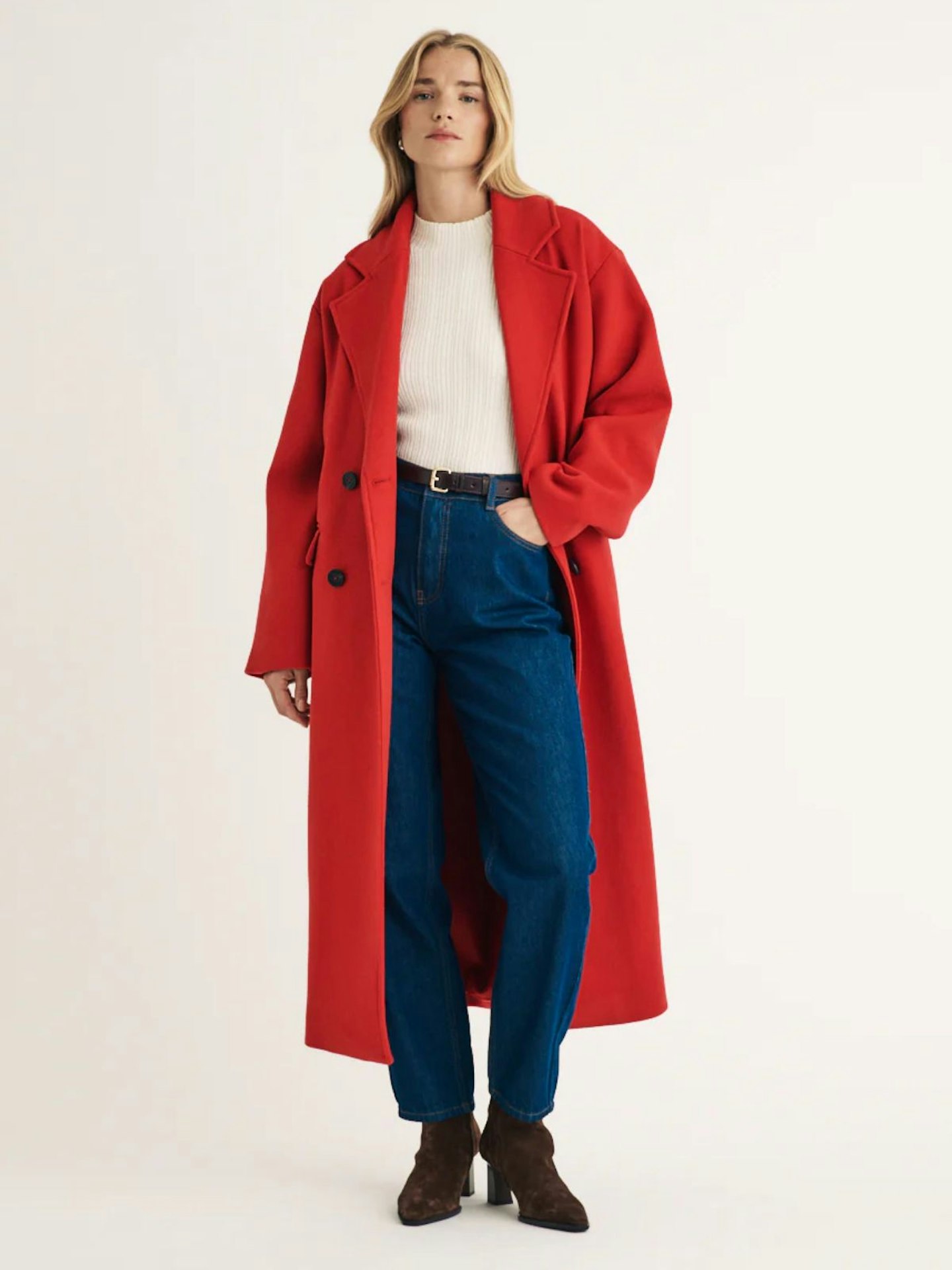 Red Double Breasted Wool-Blend Coat