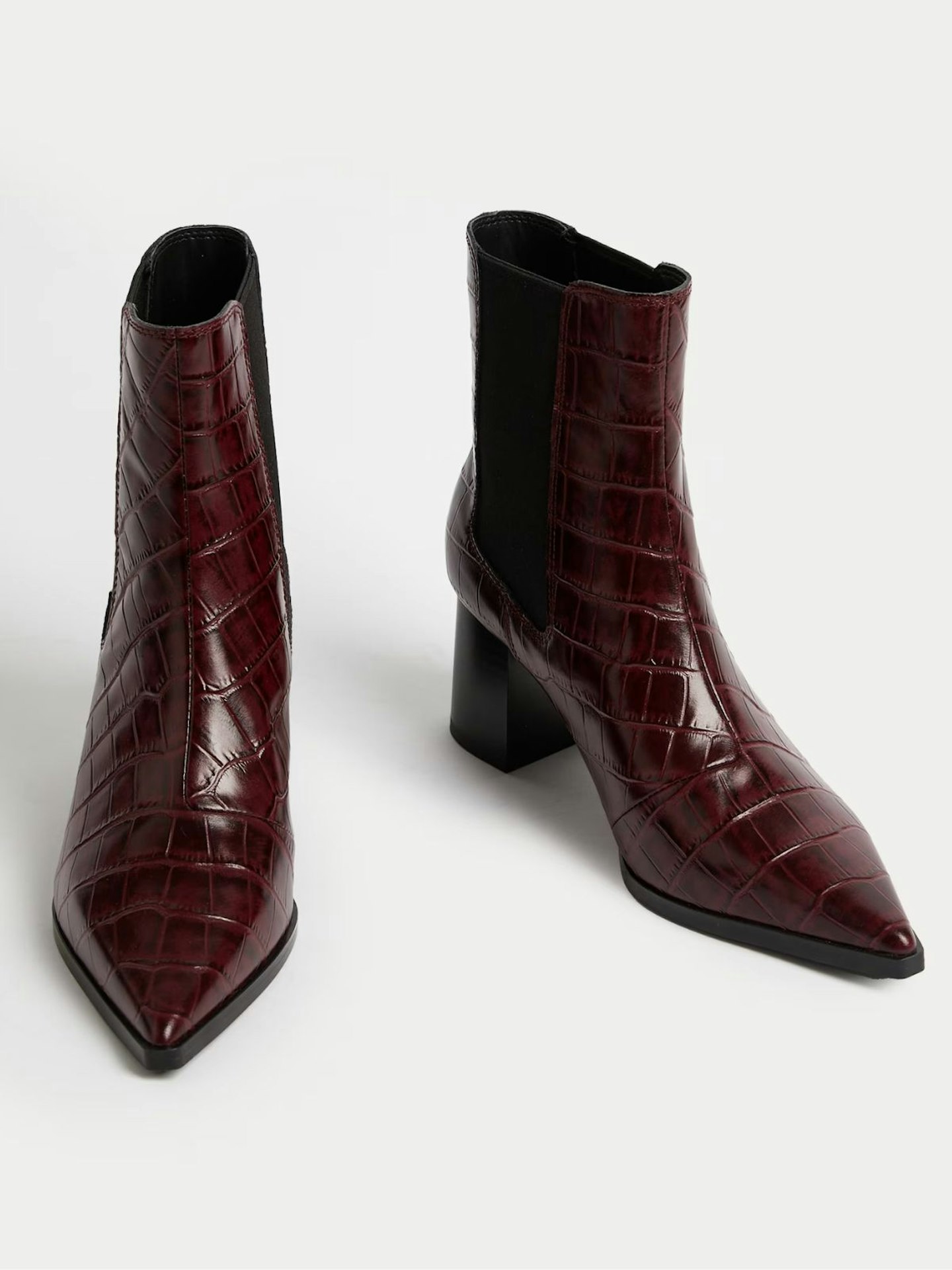 Leather Chelsea Croc Block Heel Boots