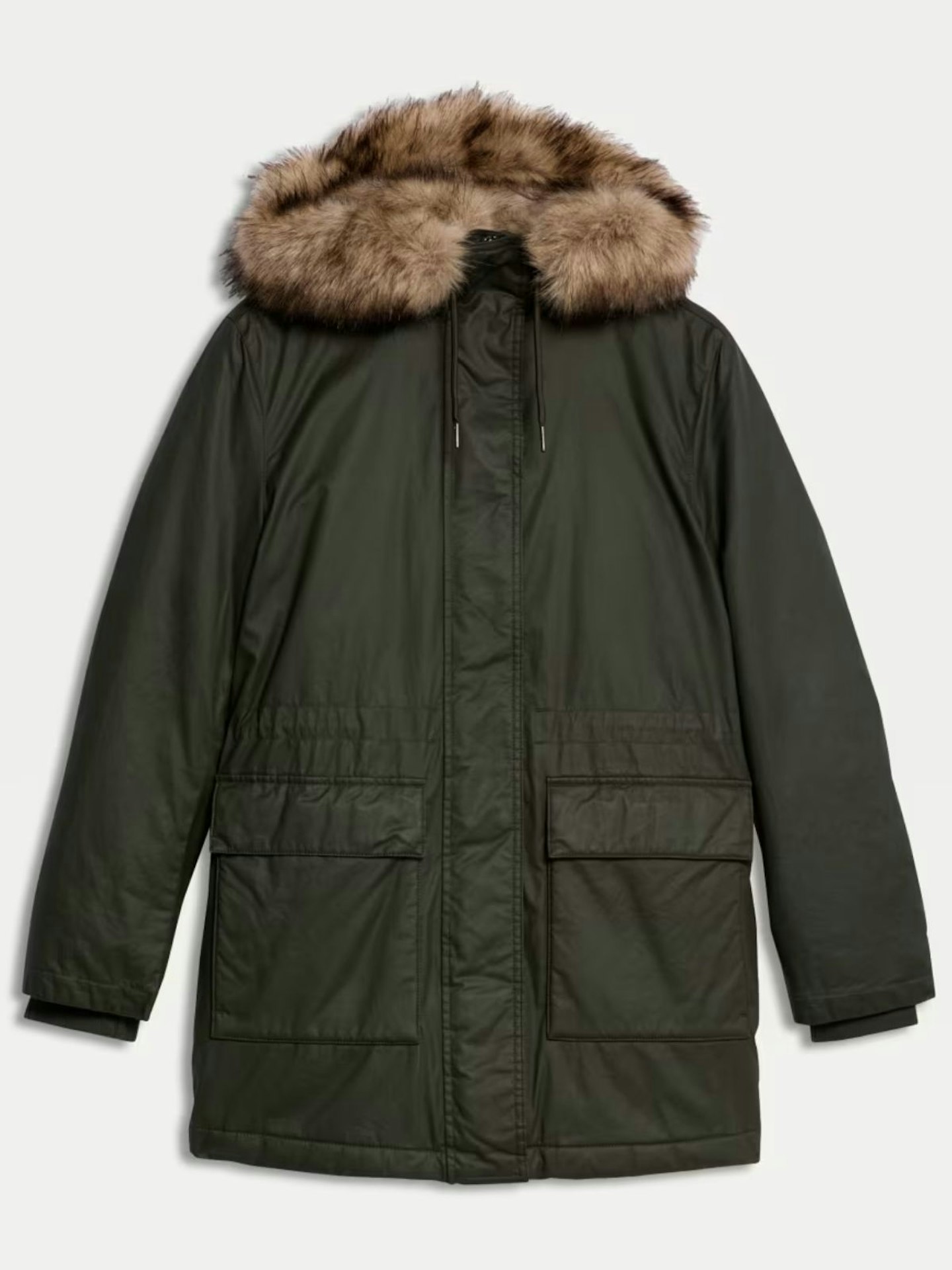 M&S Stormwear Waxed Faux Fur Lined Hooded Parka