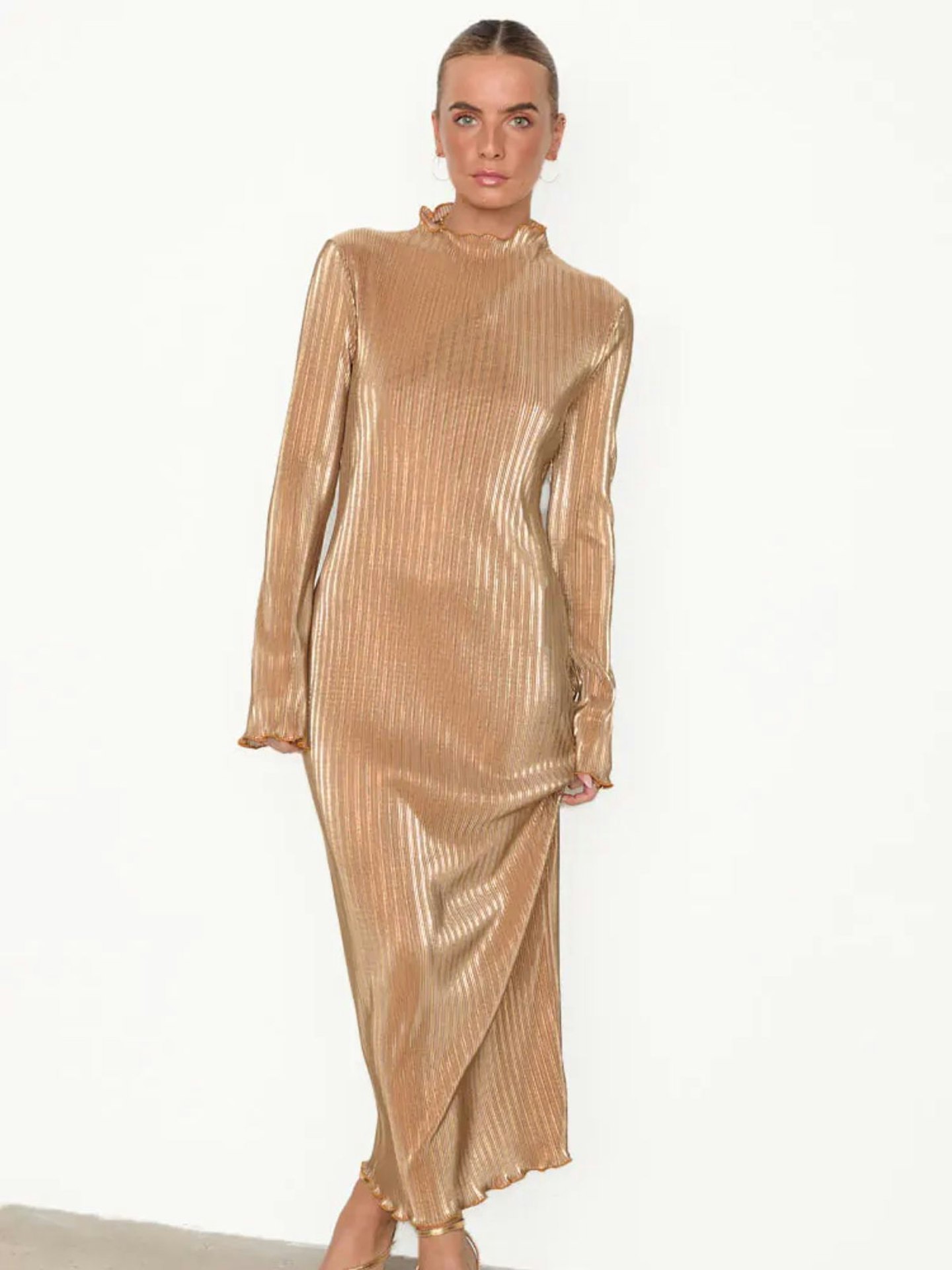 Never Fully Dressed Gold Plisse Sophia Dress