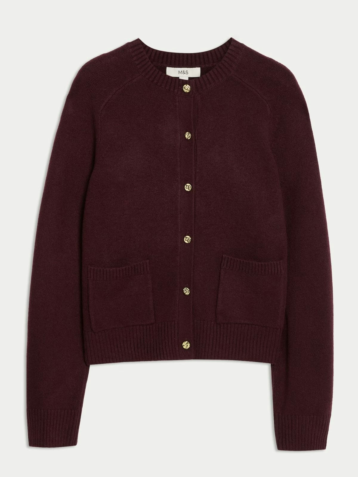 M&amp;S, Air-Yarn Crew Neck Button Front Cropped Cardigan