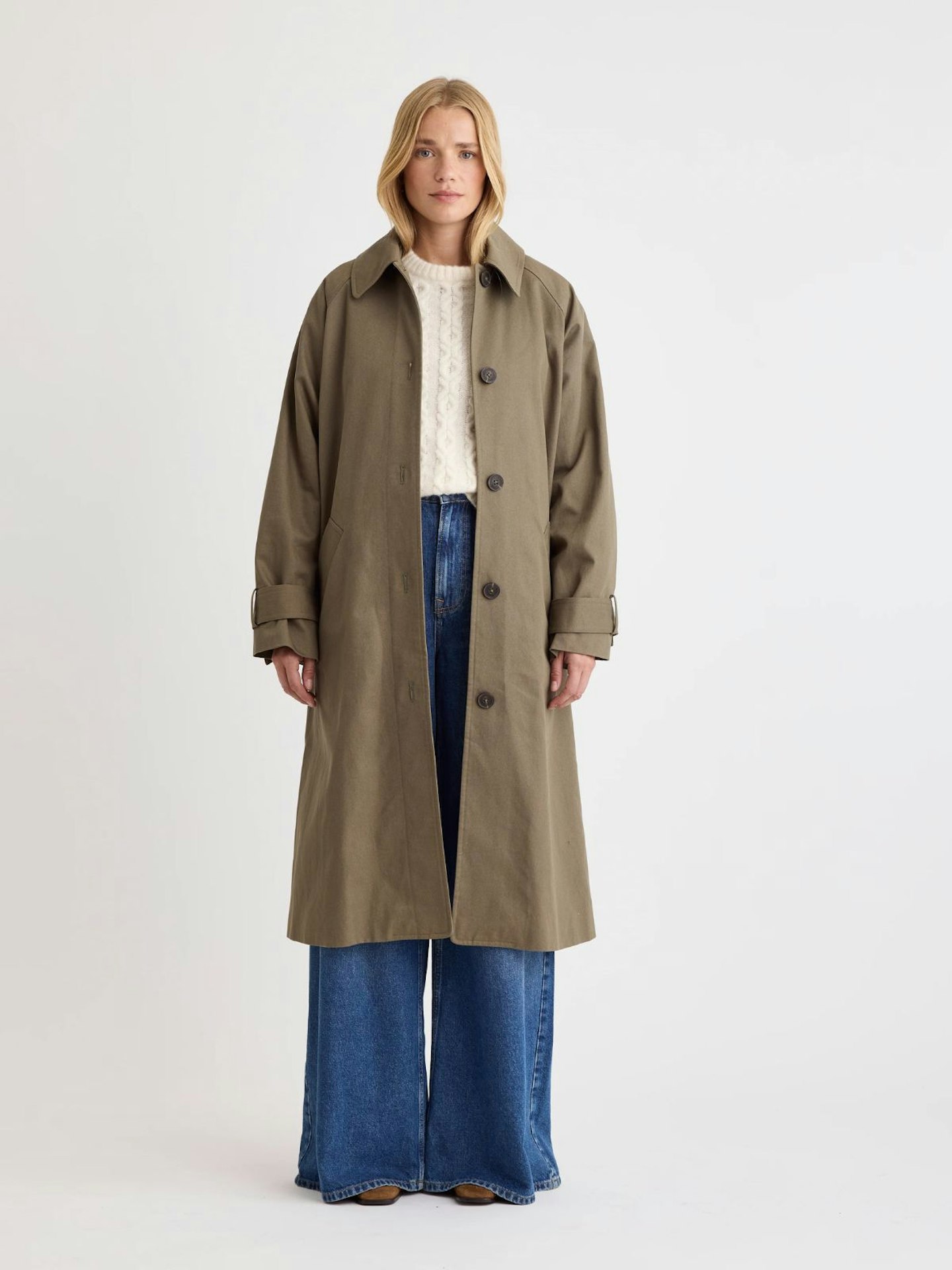 Khaki Oversized Single Breasted Trench Coat