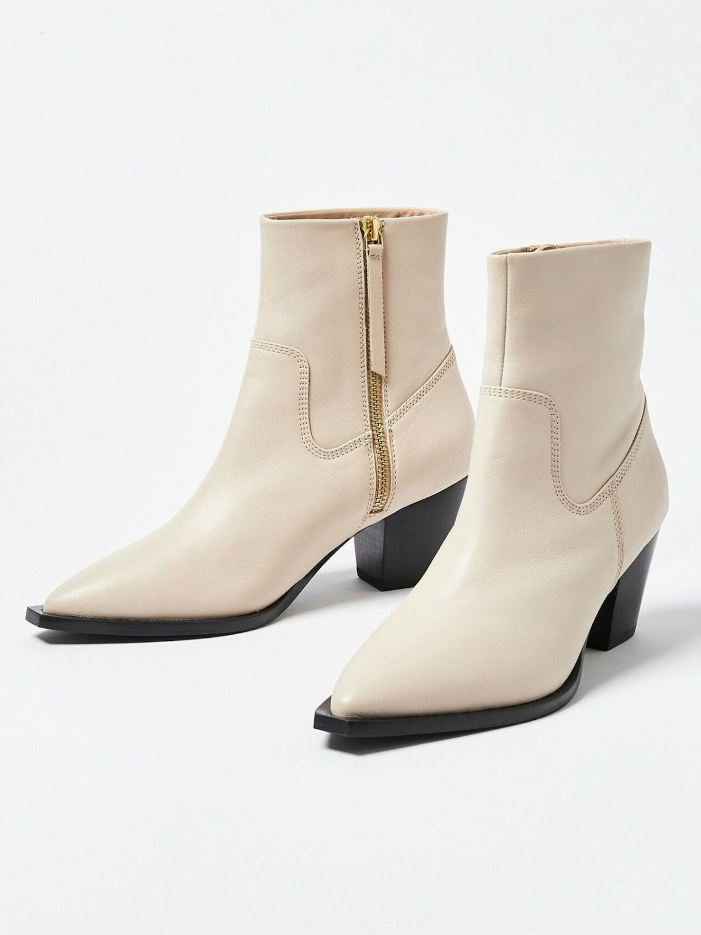 Oliver Bonas, Western Off White Leather Heeled Boots