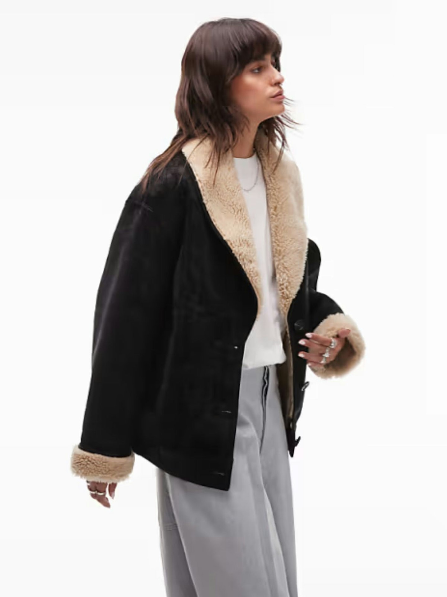 Topshop, Shearling Car Coat 