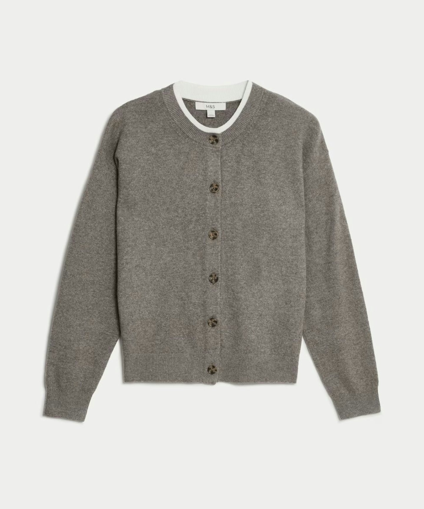 Air-Yarn Crew Neck Tipped Detail Cardigan