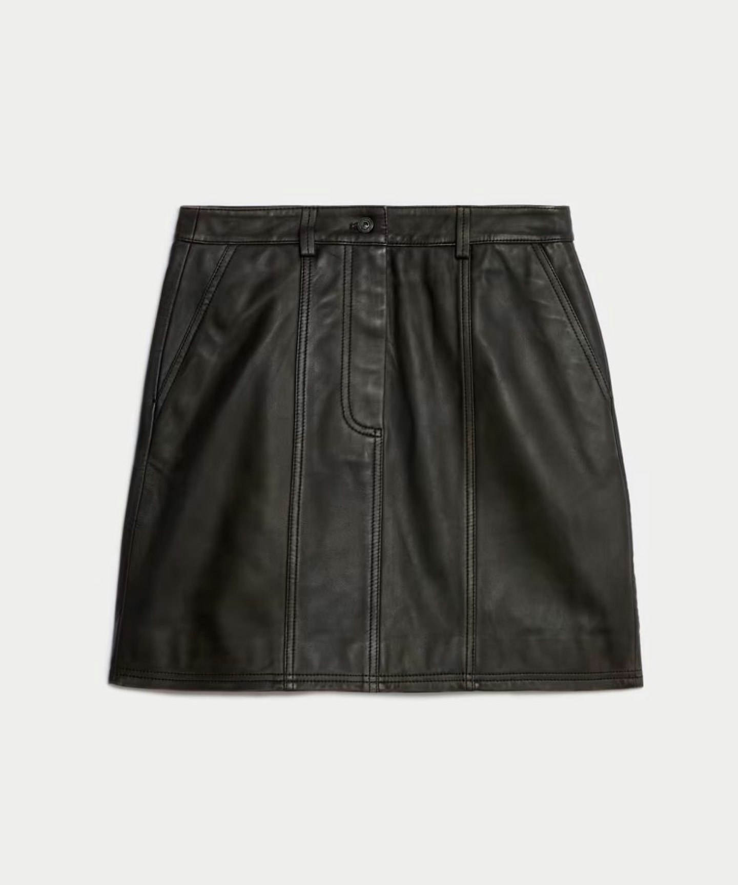 Leather Textured Seam Detail Mini Skirt