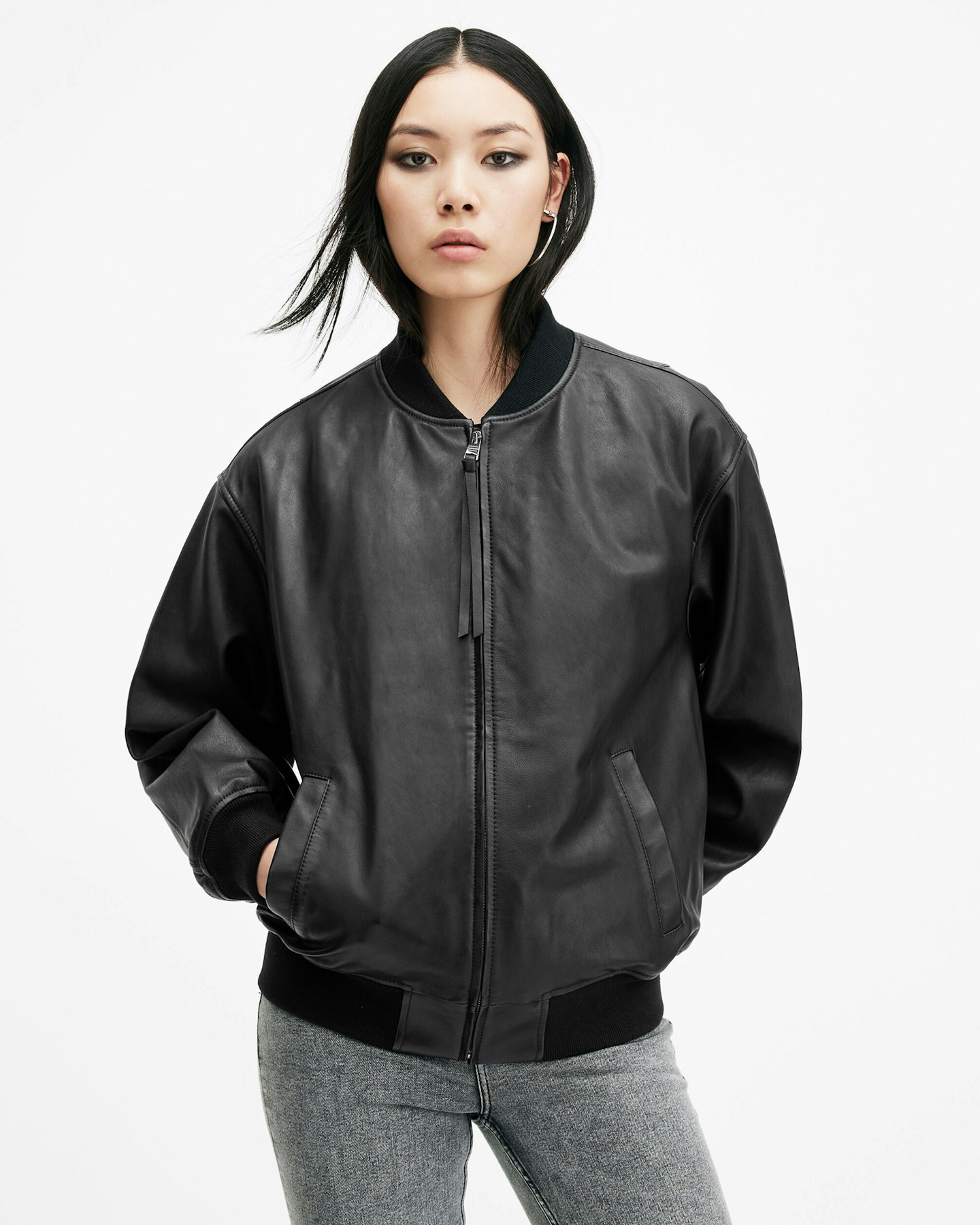 AllSaints Belle Oversized Leather Bomber Jacket