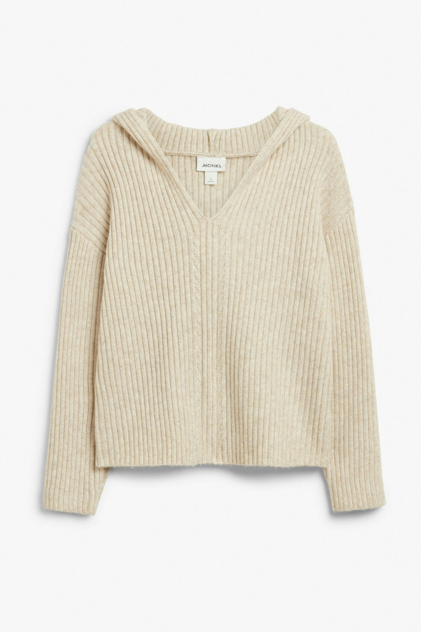 Monki, Rib Knit Wool Blend Hooded Sweater