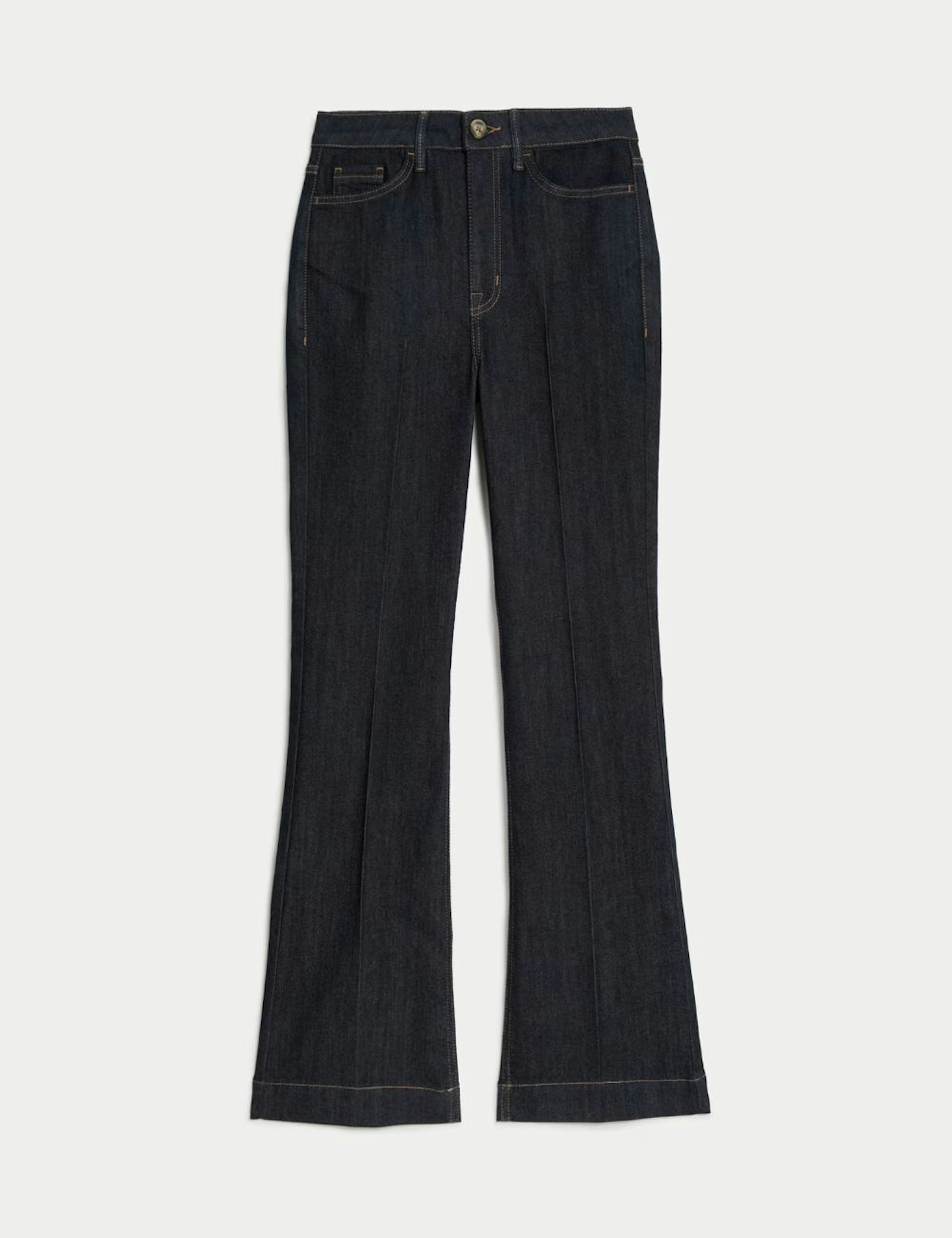 High Waisted Crease Front Flared Jeans