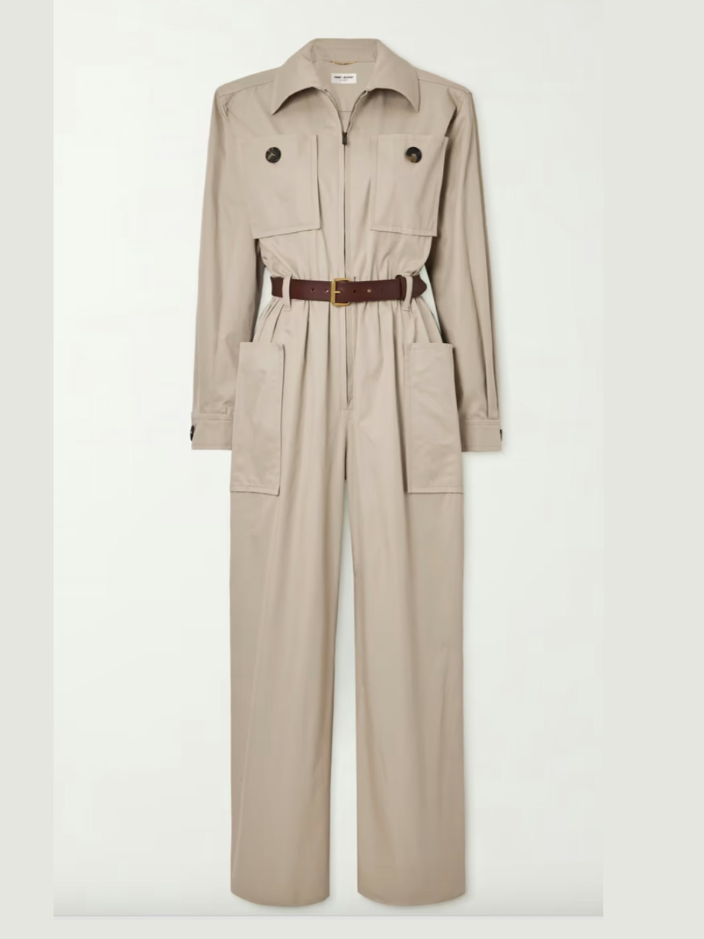 Saint Laurent, Belted Cotton-Twill Jumpsuit