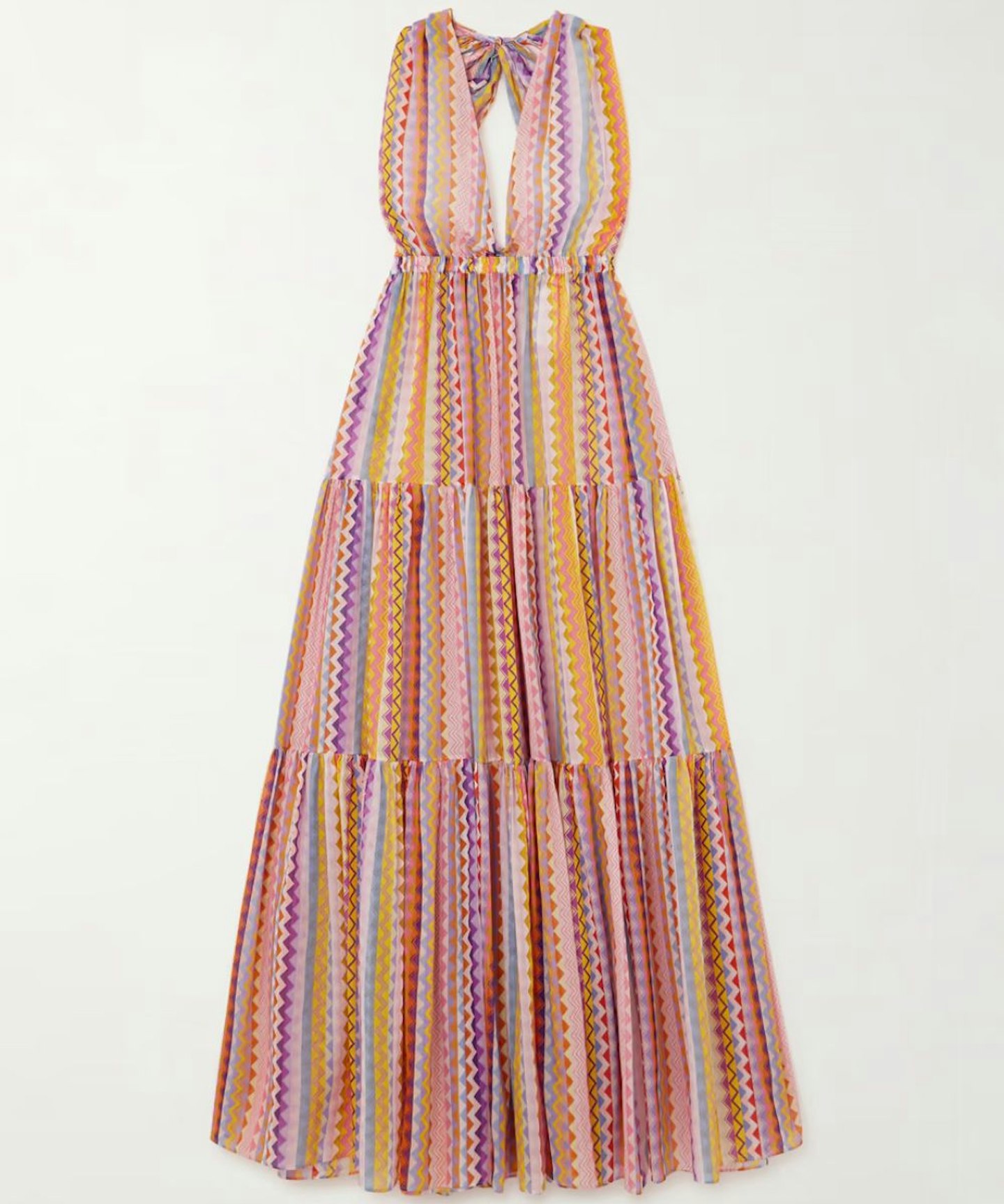 Missoni Mare Tiered- Striped Cotton Silk-Blend Halterneck Dress