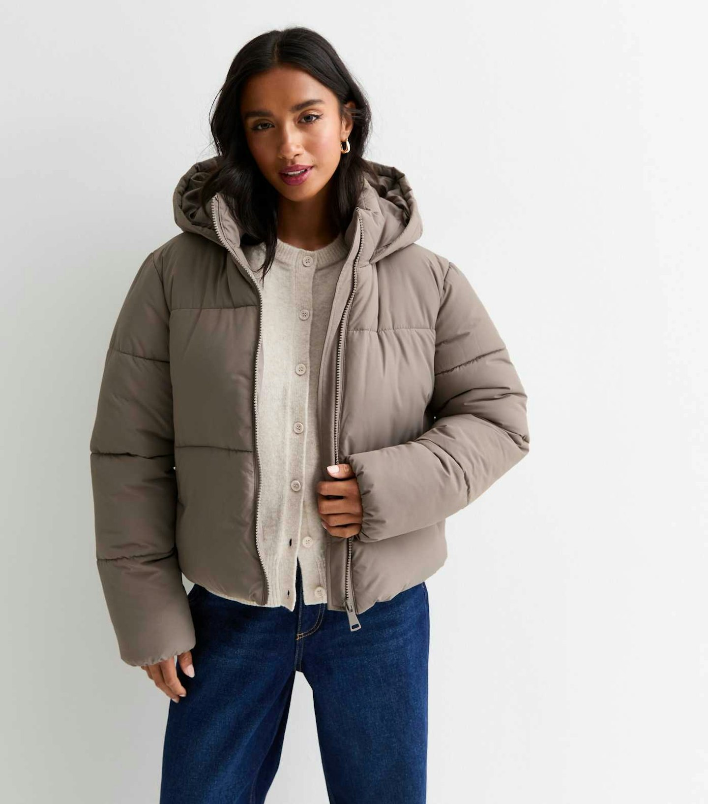 New Look Petite Grey Cropped Puffer Coat