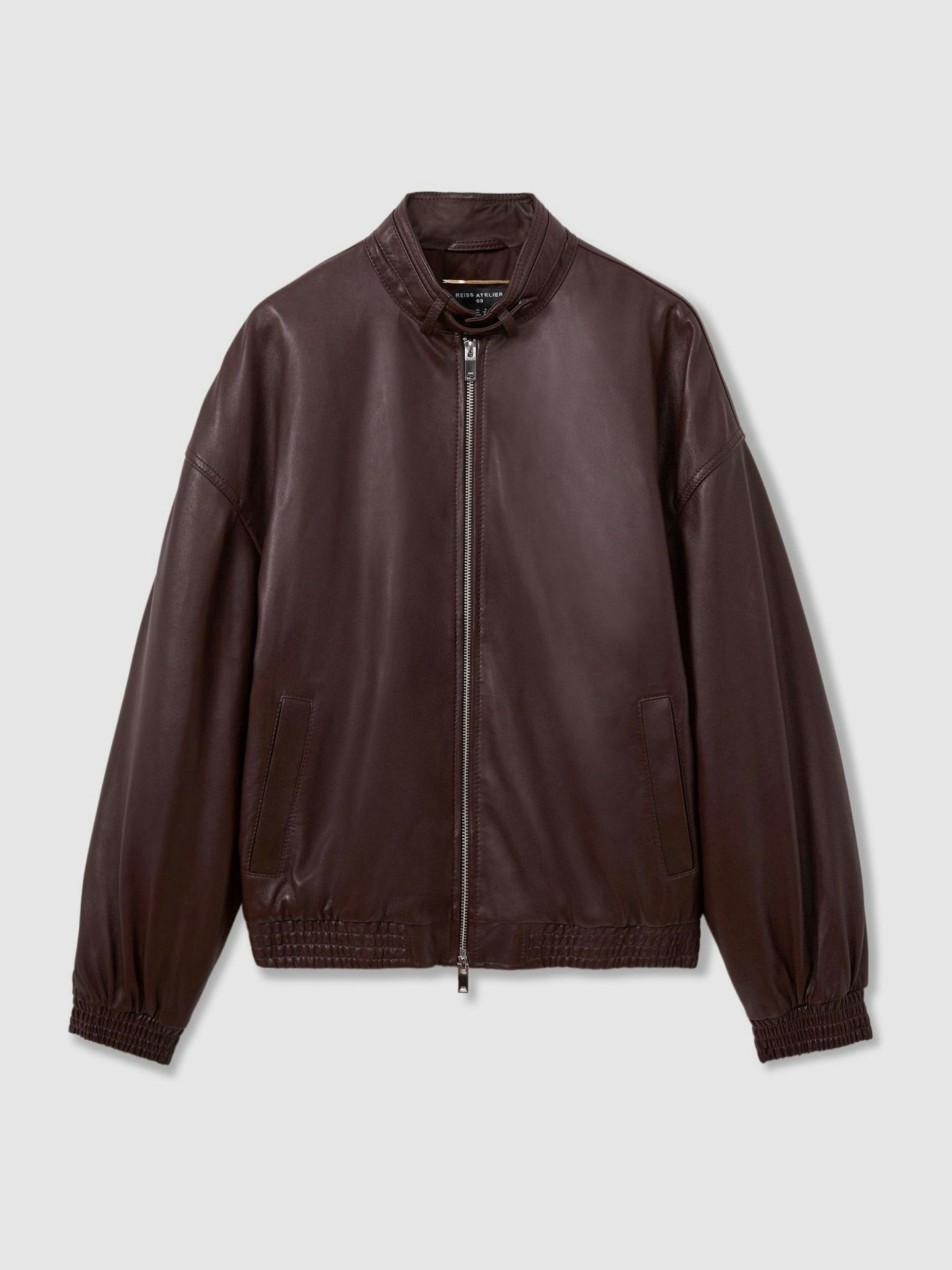 Reiss Atelier Leather Latched Collar Bomber Jacket