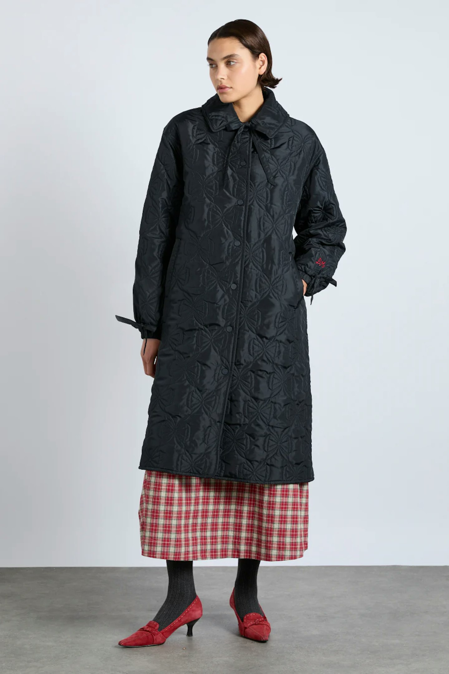 damson madder black quilted coat 