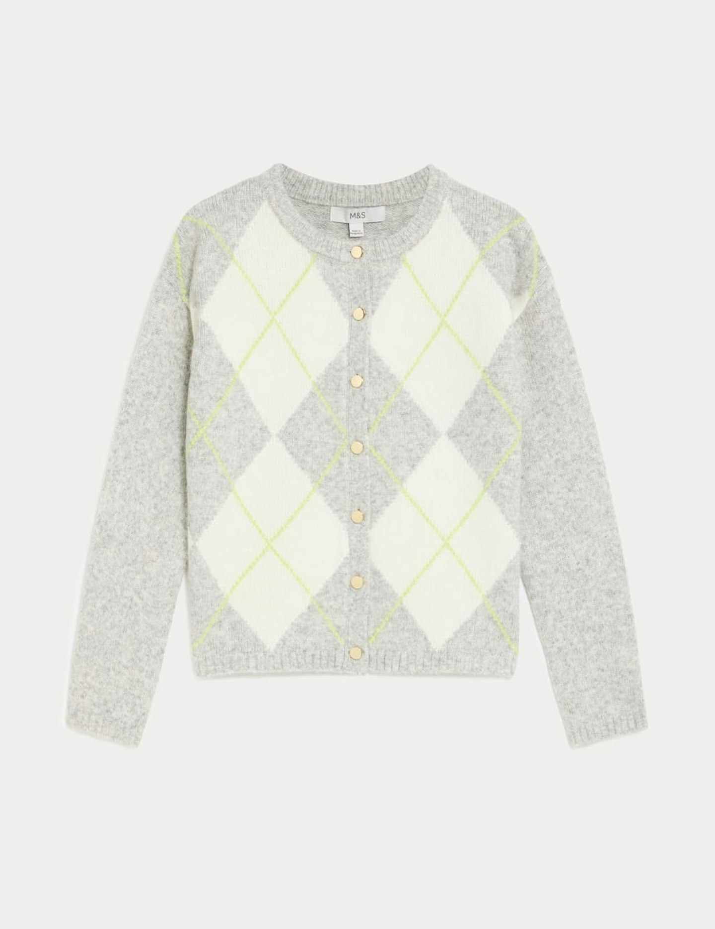 Marks And Spencer, Argyle Crew Neck Cardigan with Wool