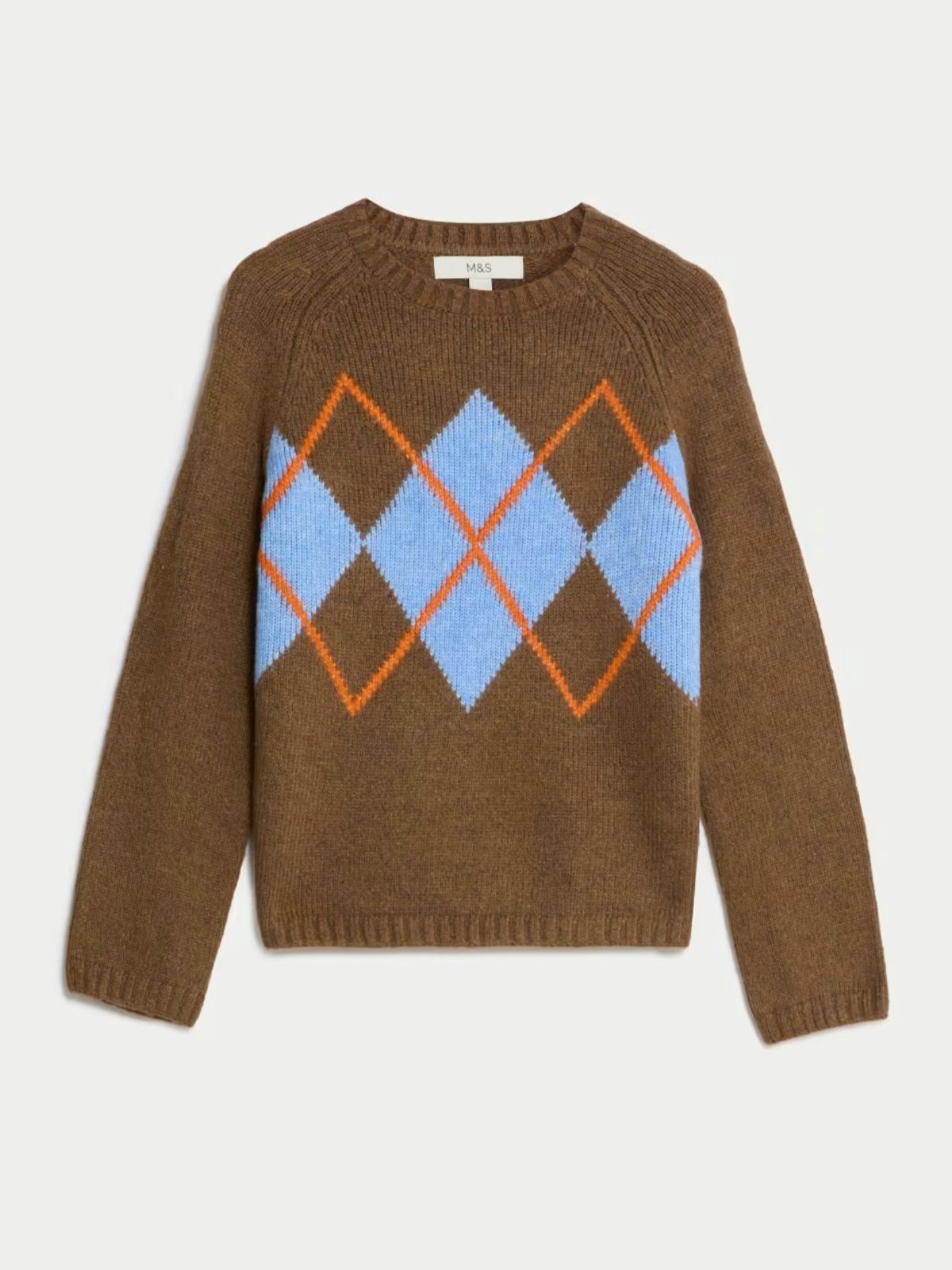 Argyle Crew Neck Jumper With Wool