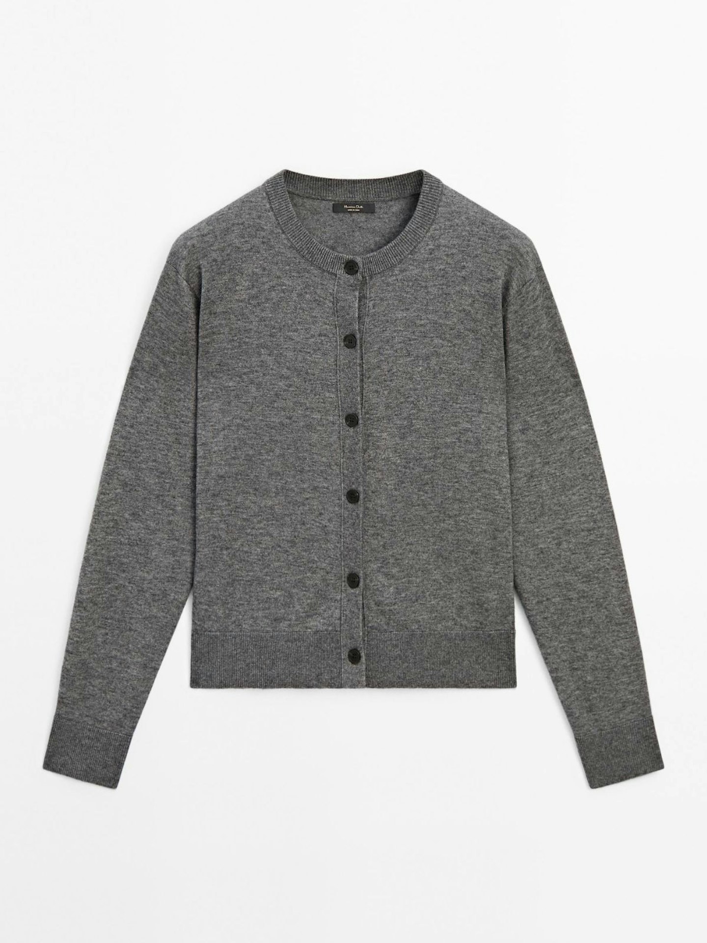 Crew Neck Knit Cardigan - Medium Grey