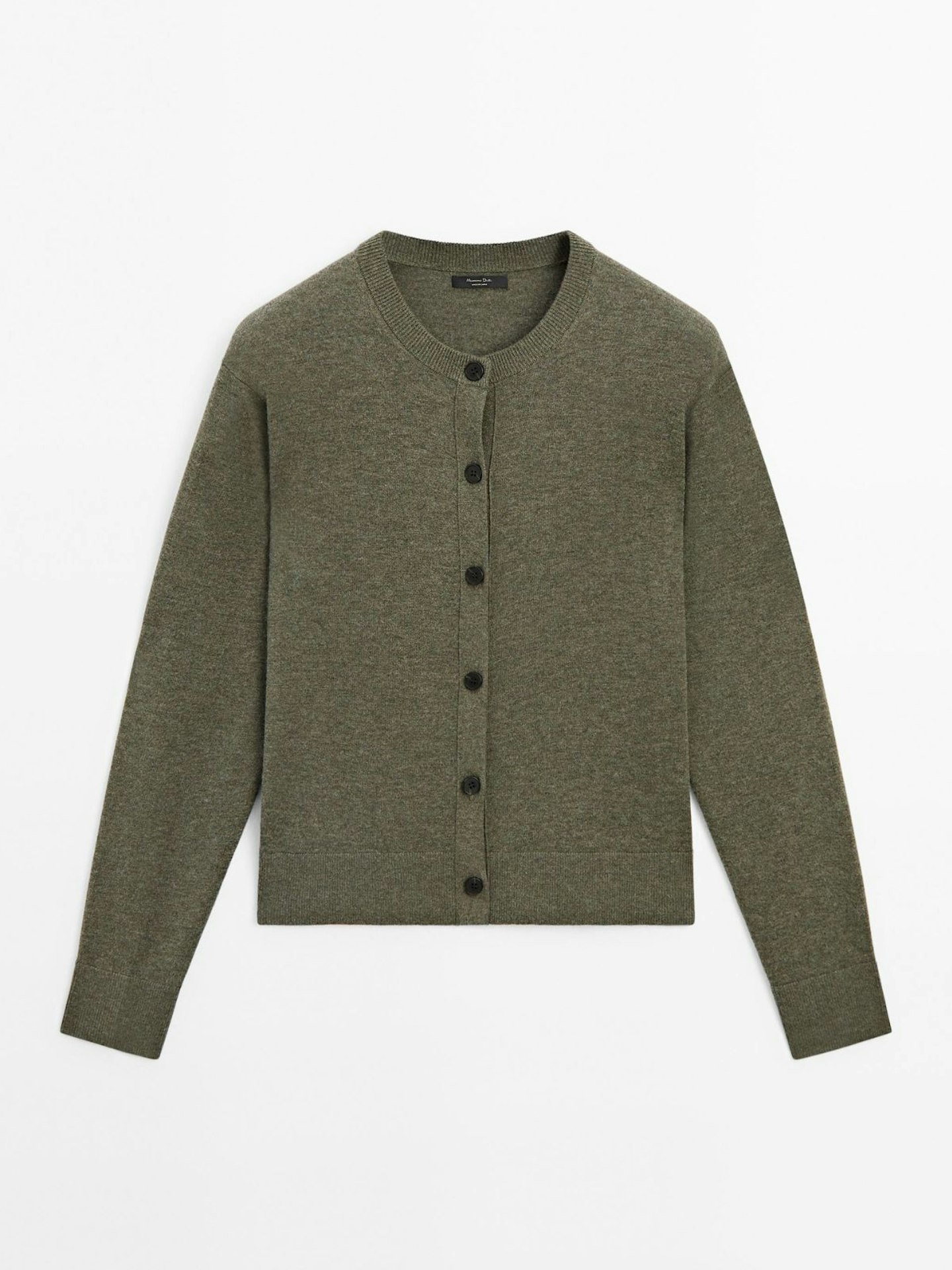 Crew Neck Knit Cardigan - Green