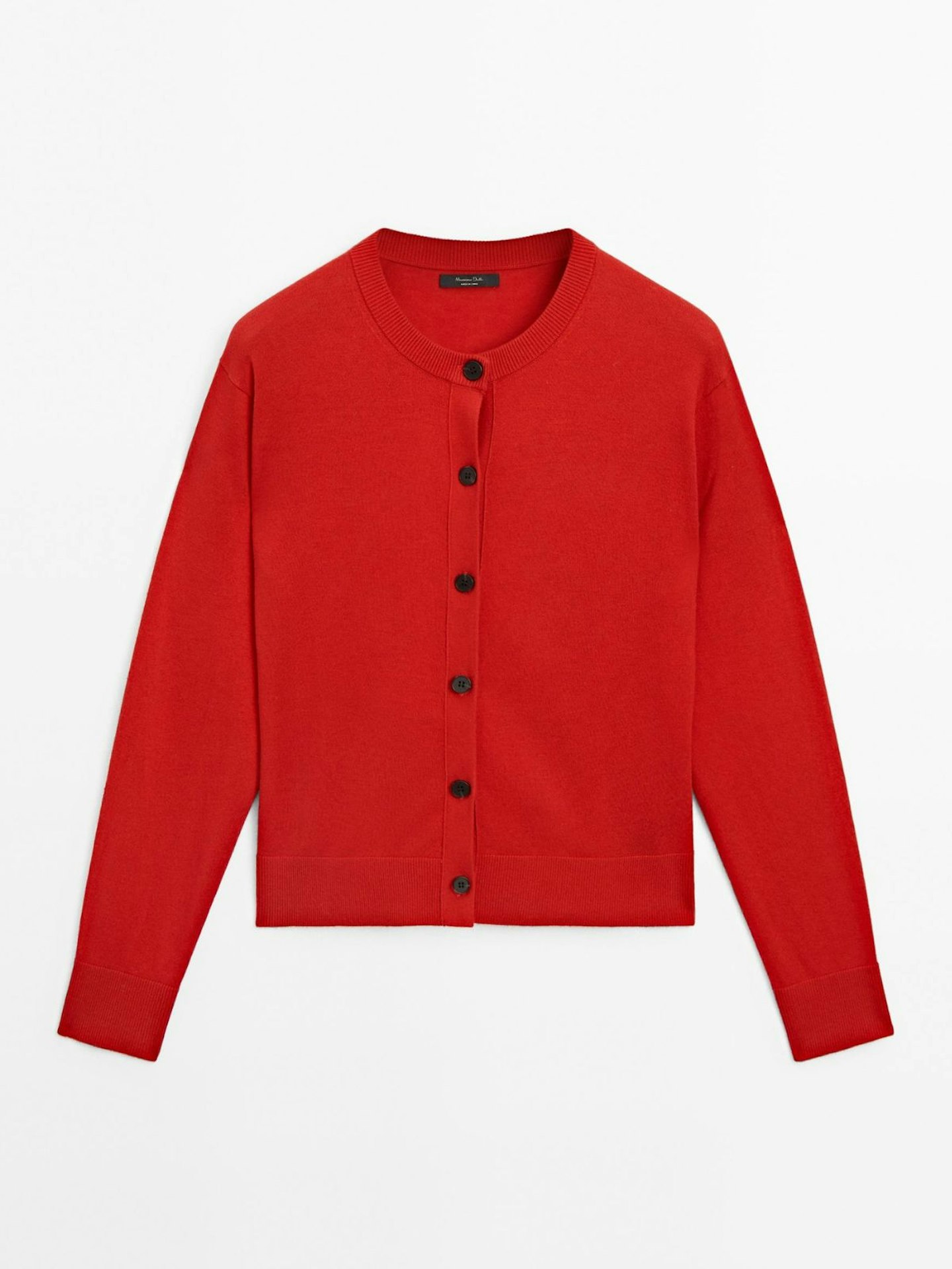 Crew Neck Knit Cardigan - Red