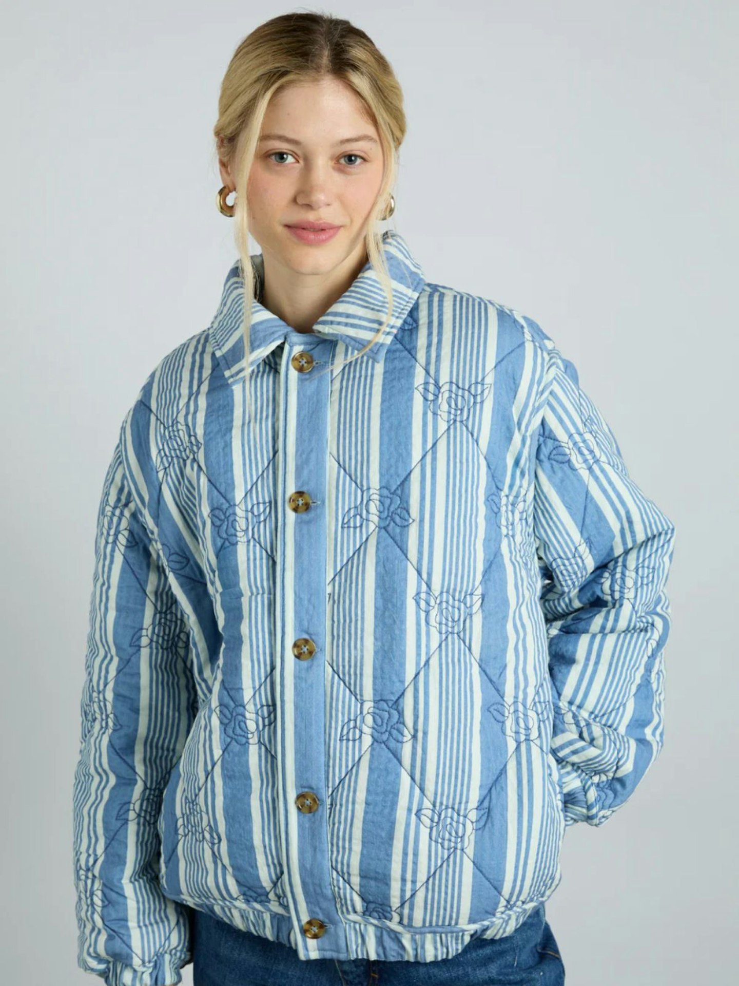 Reversible Claudia Jacket - Blue Stripe & Wallpaper Floral